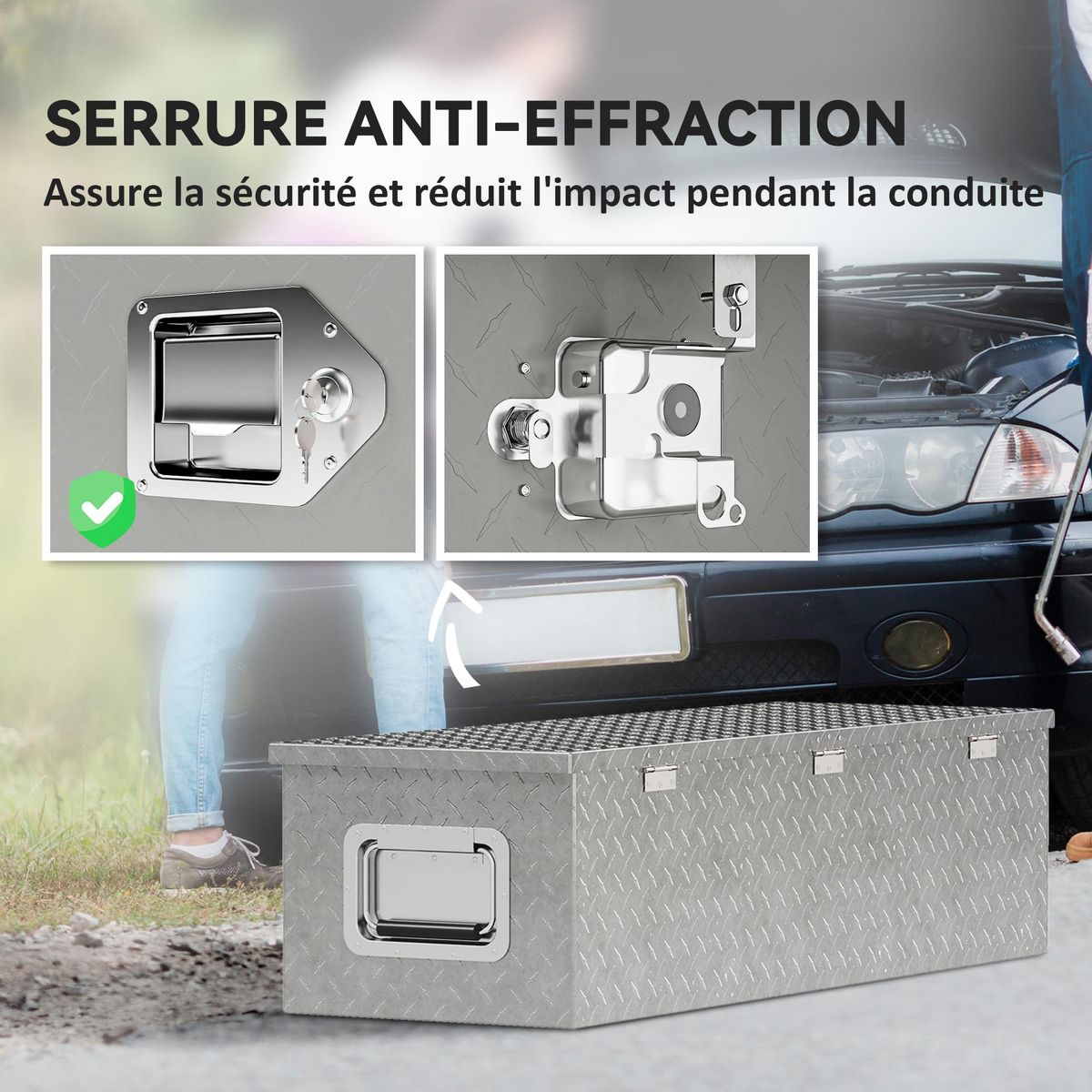 HOMCOM Boîte à outils en aluminium - caisse à outil alu. verrouillage clé vérins poignées - 99 x 33 x 25 cm