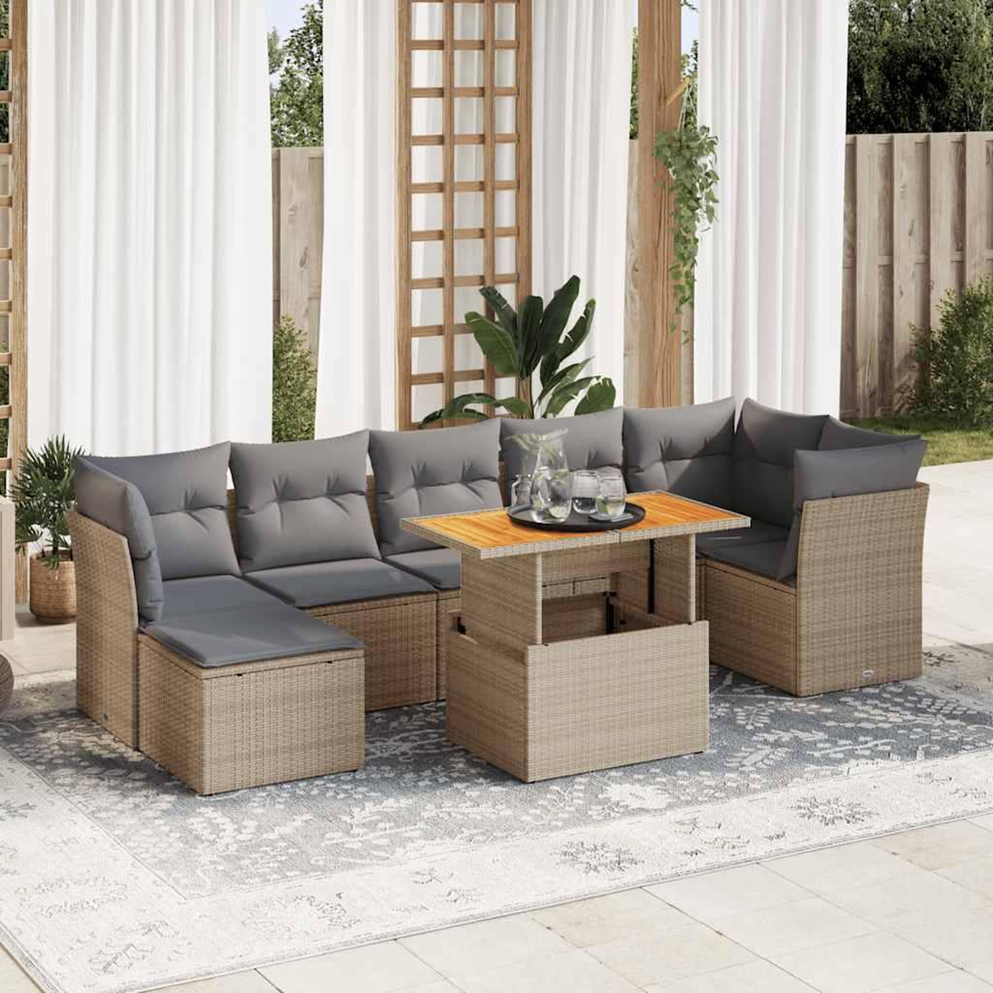 VIDAXL Salon de jardin avec coussins 8 pcs beige resine tressee