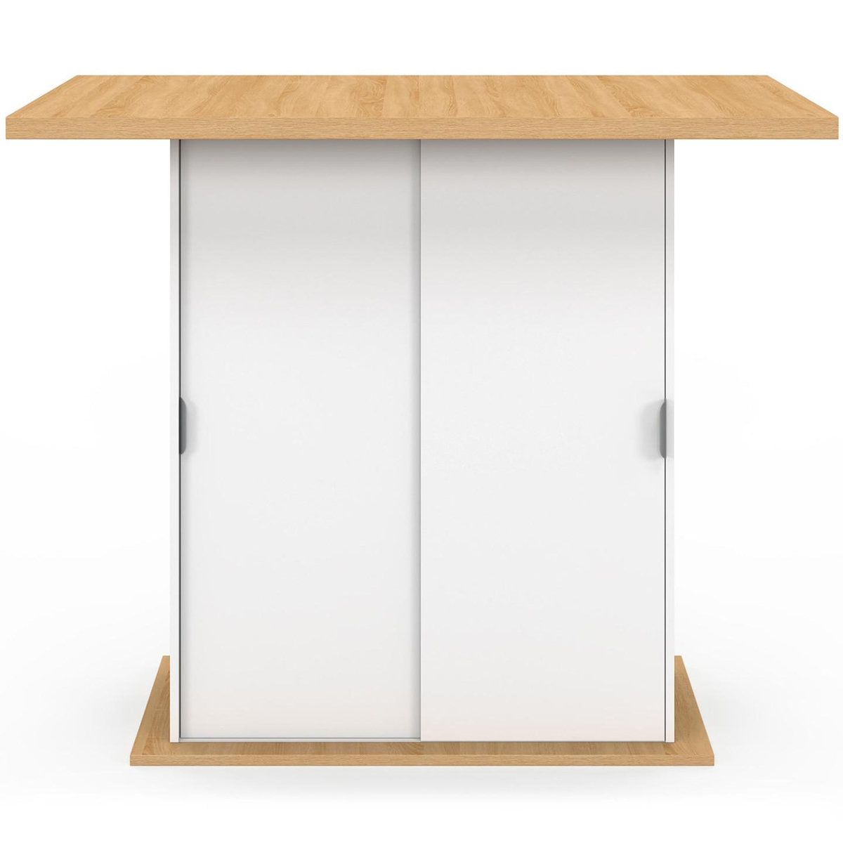 ID MARKET Ilot central 4 personnes PAXTON 110 cm pied central avec rangement bois blanc avec plan de travail façon hêtre