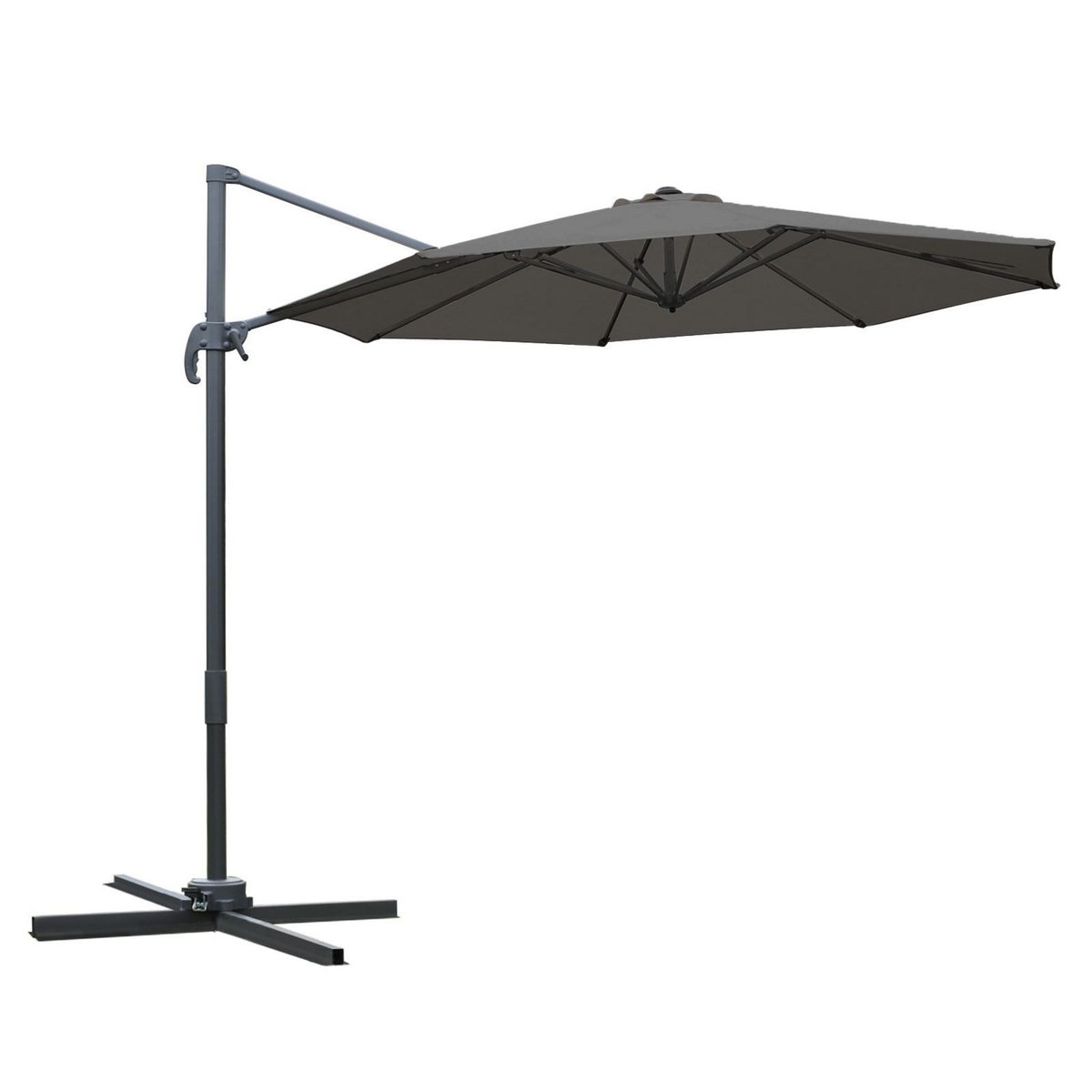 OUTSUNNY Parasol déporté octogonal inclinable rotatif 360° manivelle piètement acier mât alu. dim. Ø 2,95 x 2,5H m polyester haute densité gris