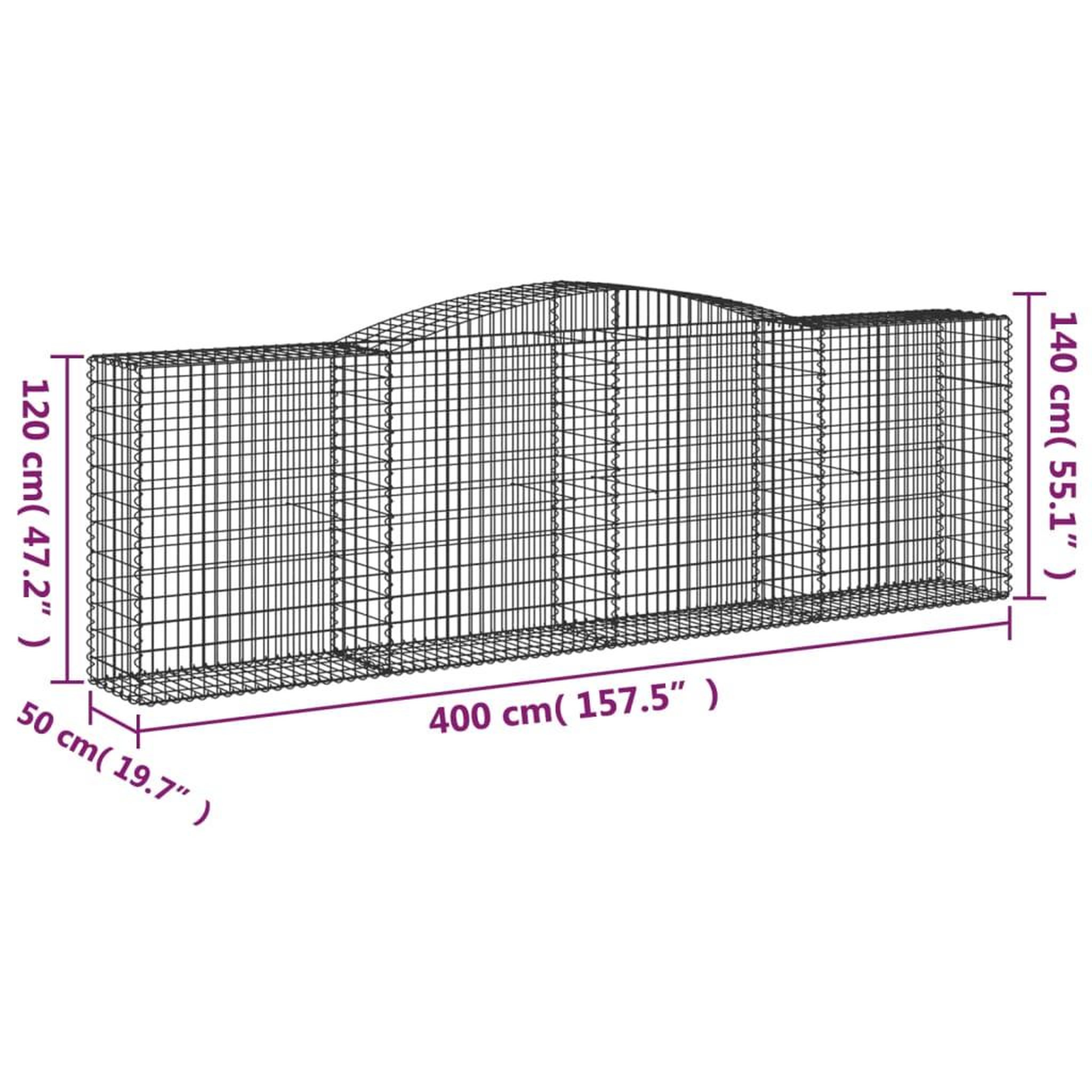 Voir la diapositive 6 : VIDAXL Paniers a gabions arques 25 pcs 400x50x120/140 cm Fer galvanise