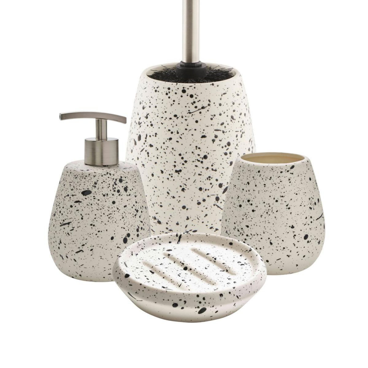 GUY LEVASSEUR Set salle de bain céramique moucheté 4 pièces blanc