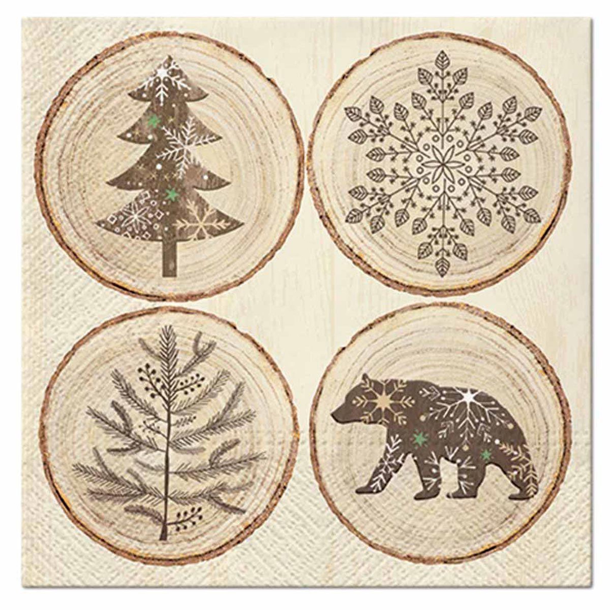 HOMEA Lot de 20 serviettes en papier  rondelles de bois  33x33cm naturel