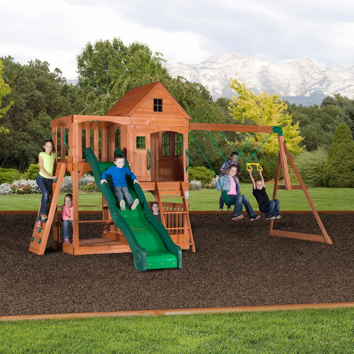 Backyard Discovery Aire de jeux avec toboggan et mur d'escalade - Bois - HILL CREST