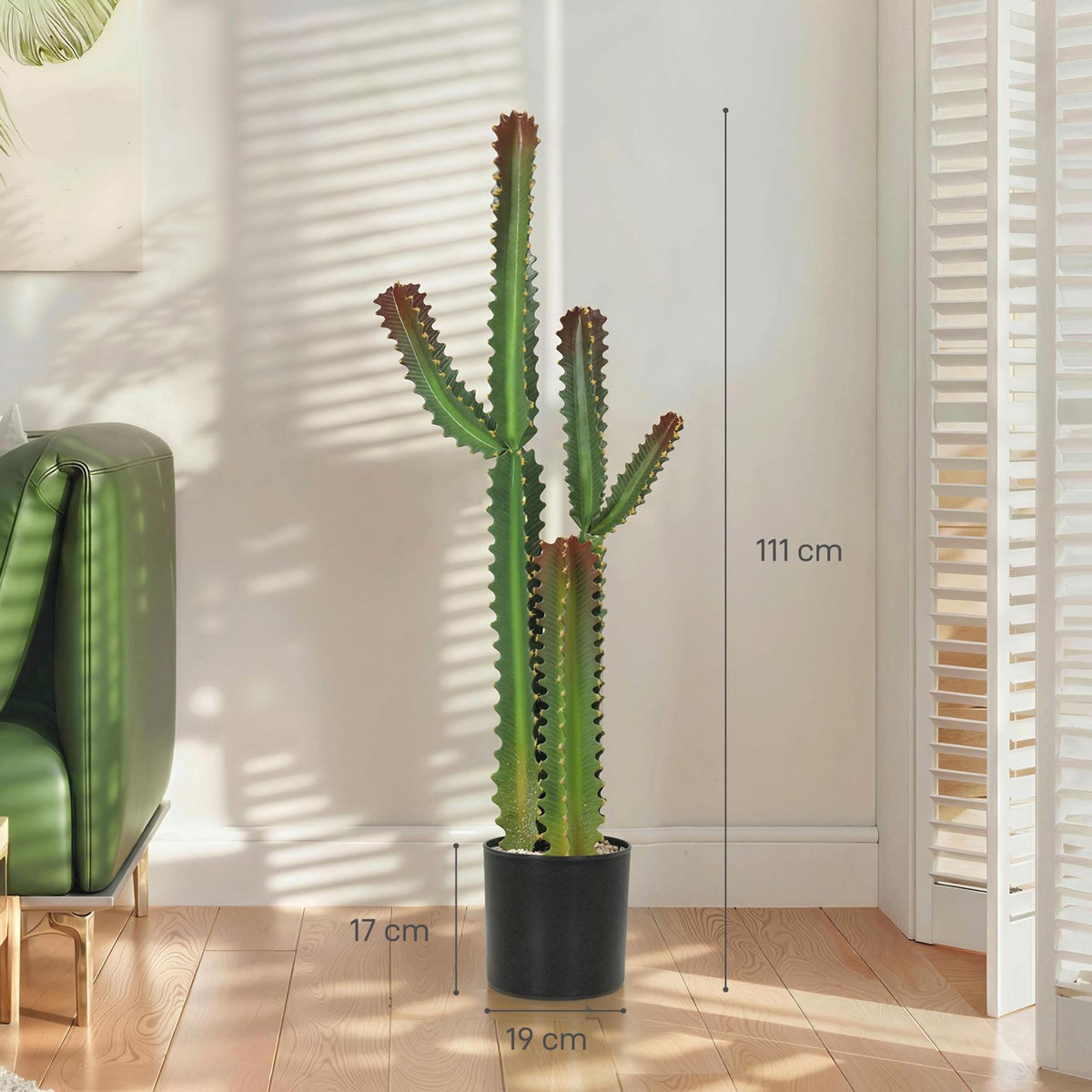 HOMCOM Cactus artificiel grand réalisme plante artificielle grande taille H.111cm vert