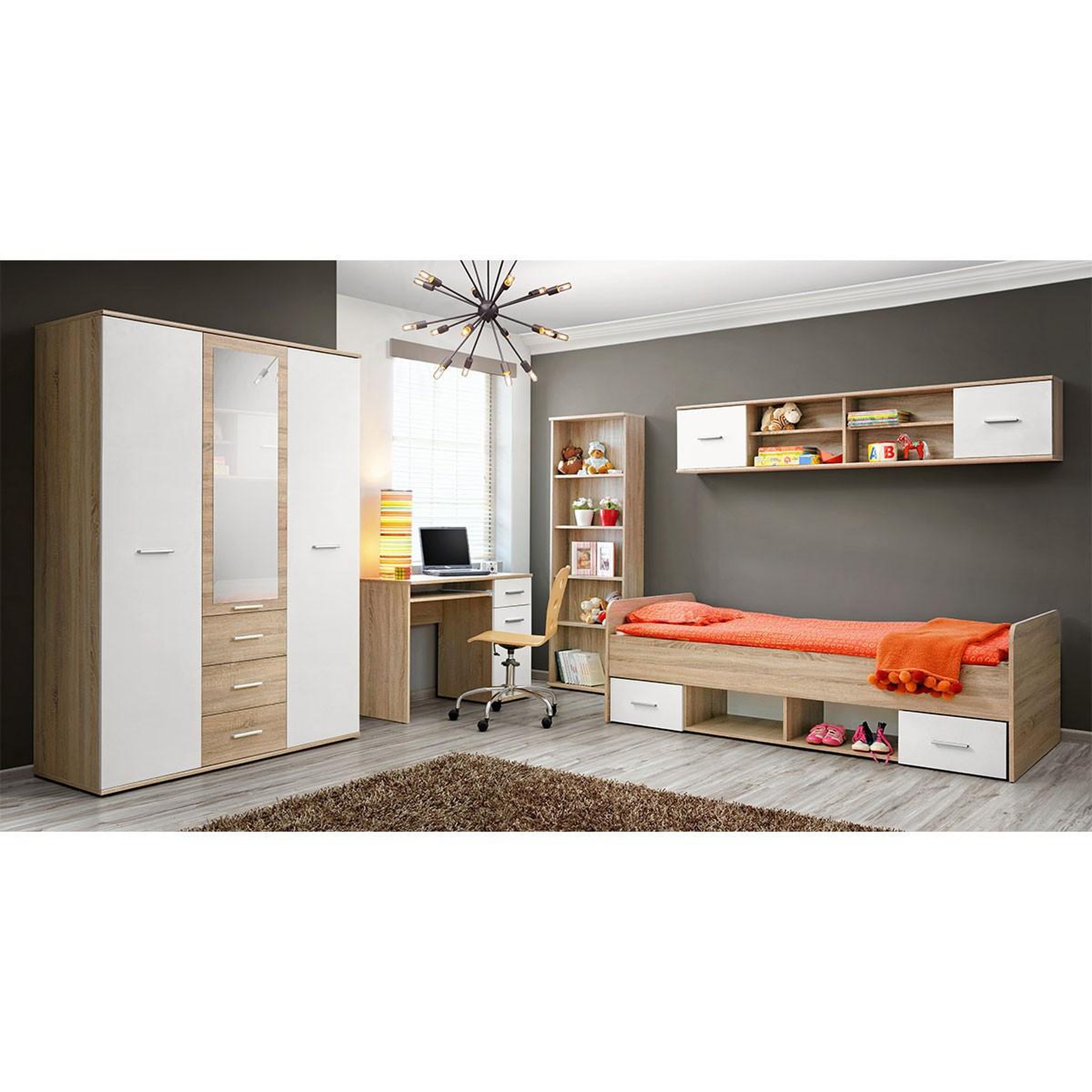 Voir la diapositive 5 : Paris Prix Chambre complète enfant 4p  dino iii  chêne & blanc