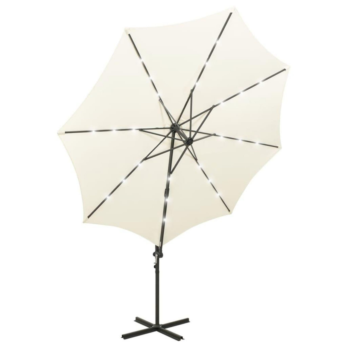 VIDAXL Parasol de jardin en porte-a-faux et mat et lumieres LED sable