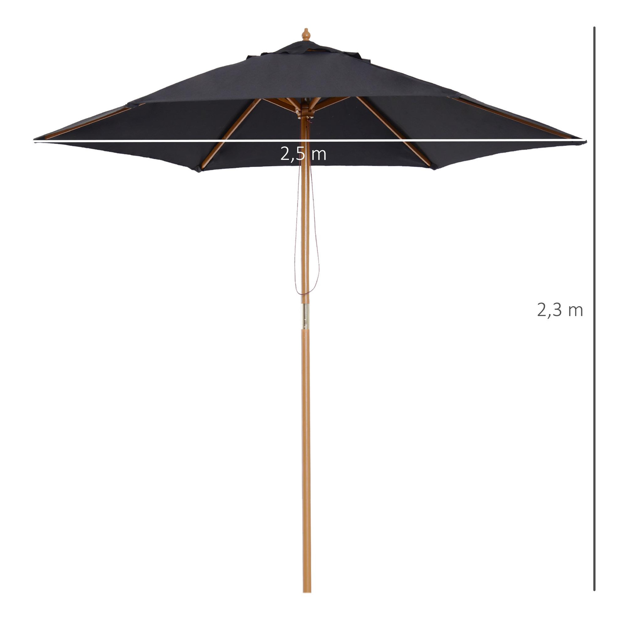 Voir la diapositive 3 : OUTSUNNY Parasol droit hexagonal grande taille de jardin Ø 2,5 x 2,3H m bois de bambou noir