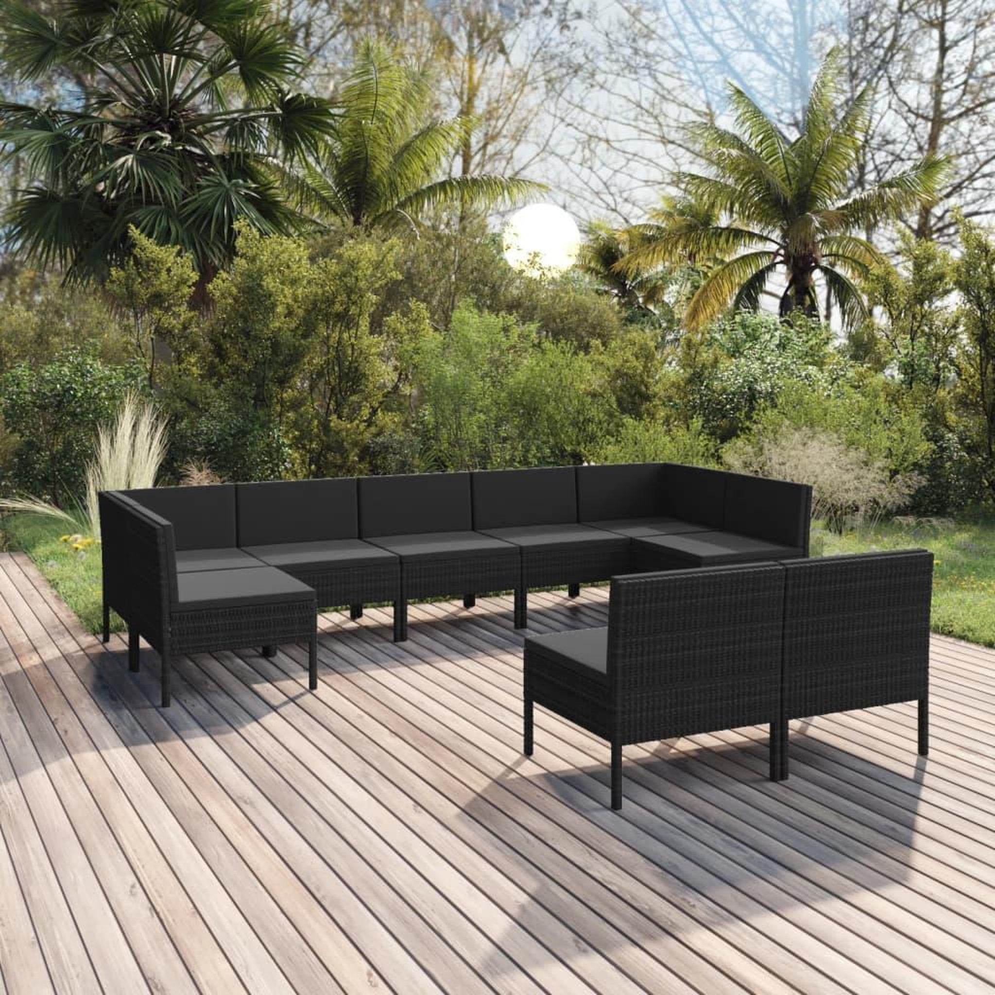 Voir la diapositive 1 : VIDAXL Salon de jardin 9 pcs avec coussins Resine tressee Noir