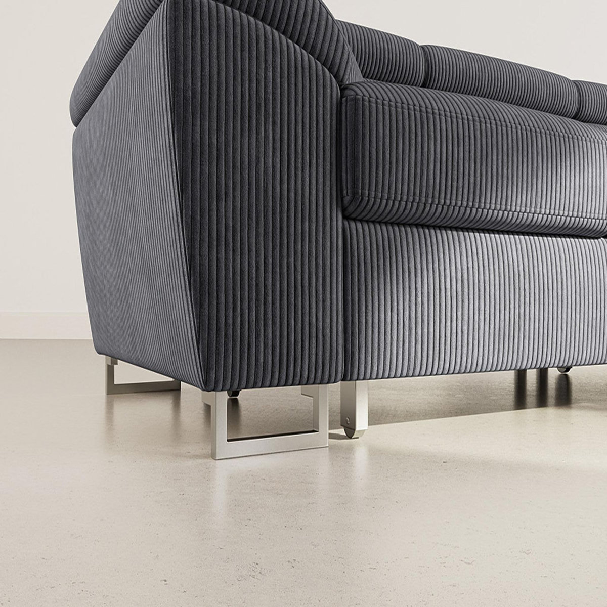 BEST MOBILIER Baoji - canapé d'angle droit 5 places convertible avec têtières et coffre en velours côtelé