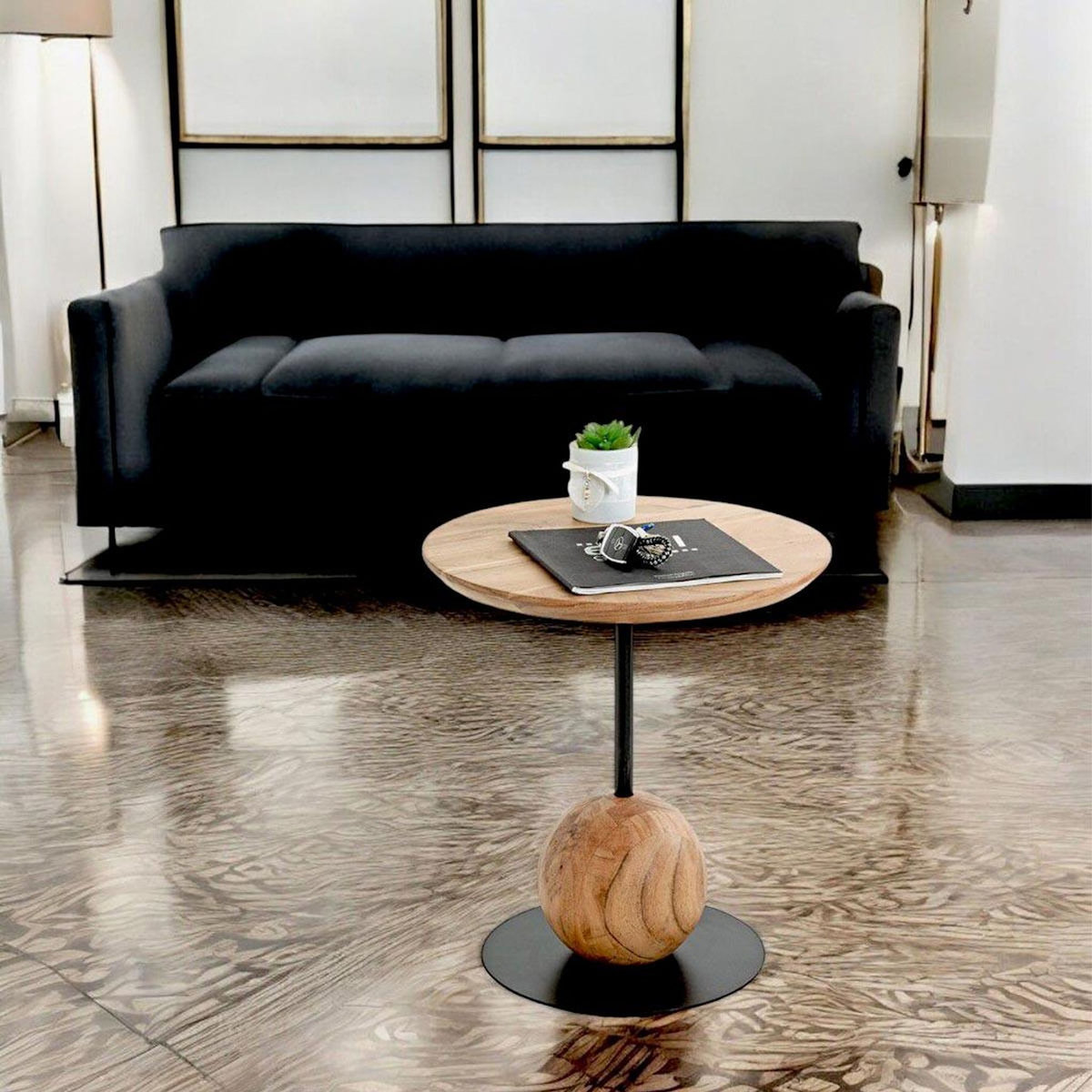 Paris Prix Table d'Appoint Design  Sphère  45cm Naturel & Noir