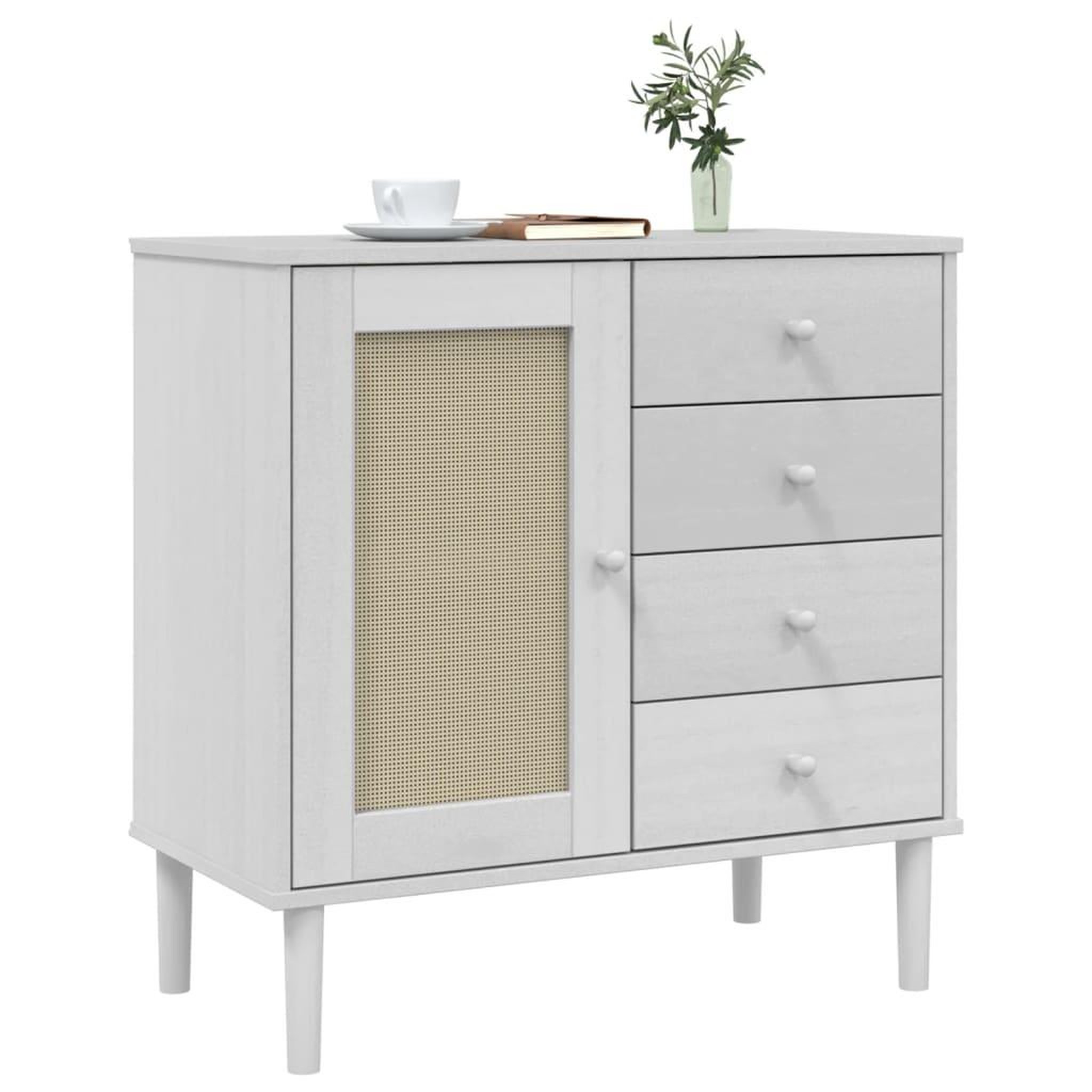 Voir la diapositive 3 : VIDAXL Buffet SENJA aspect rotin blanc 80x40x80 cm bois massif de pin
