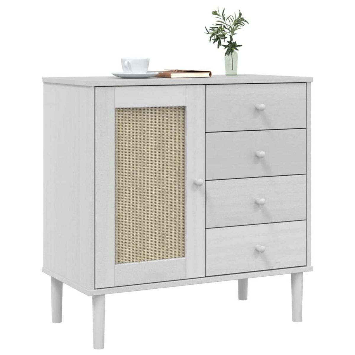 VIDAXL Buffet SENJA aspect rotin blanc 80x40x80 cm bois massif de pin