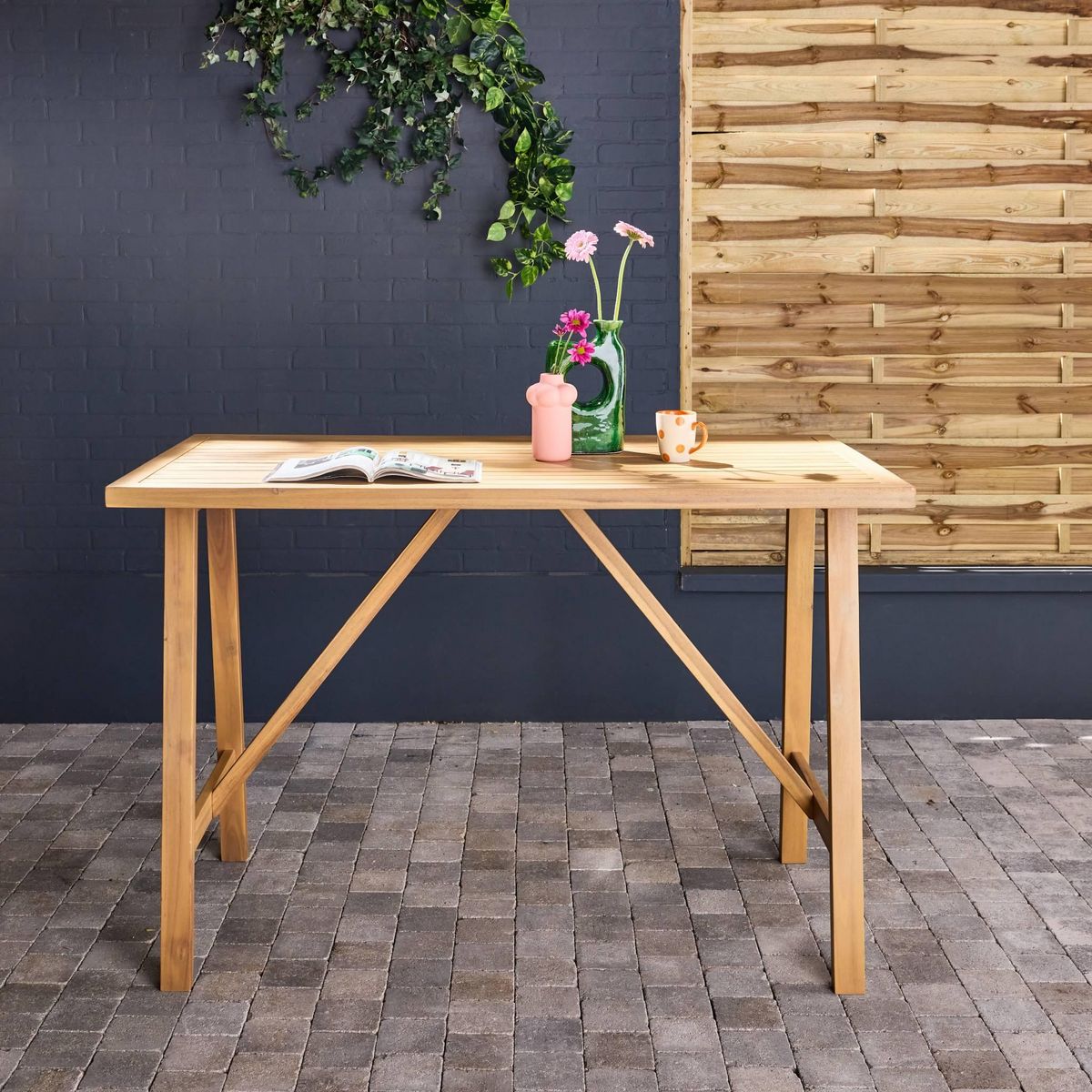 SWEEEK Table haute de jardin bois d'acacia 4 places Paloma naturel 150 x 81 x 100 cm