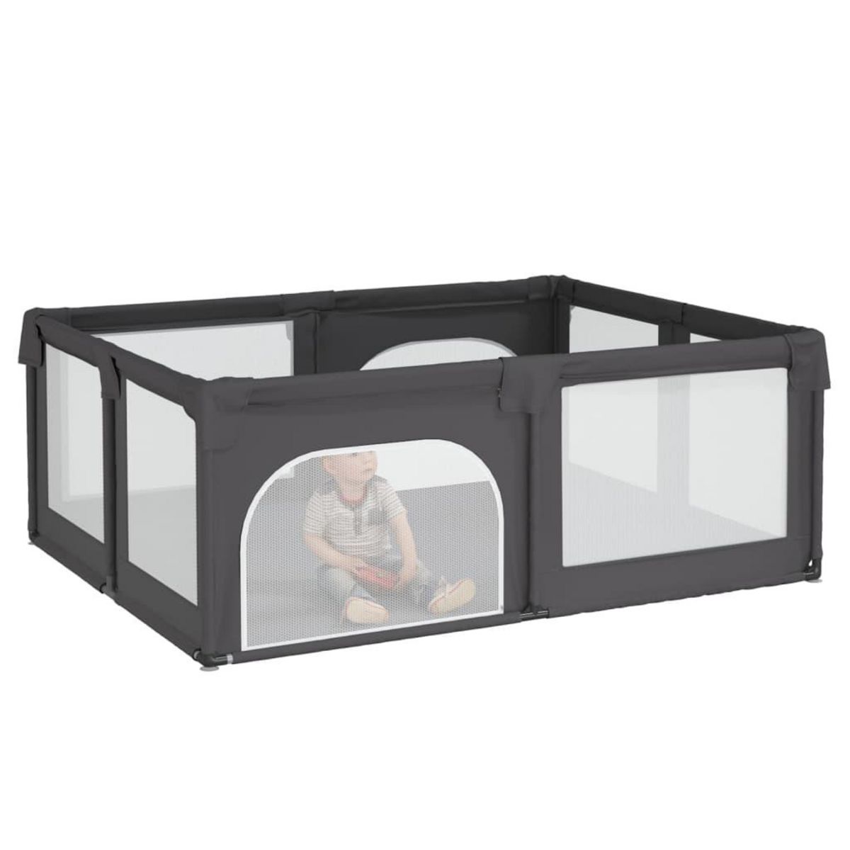 VIDAXL Parc pour bebe avec 2 portes Gris fonce Tissu Oxford