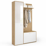ID MARKET Vestiaire d'entrée rangement chaussures avec miroir et étagères MAHAUT 1 porte effet bois et blanc