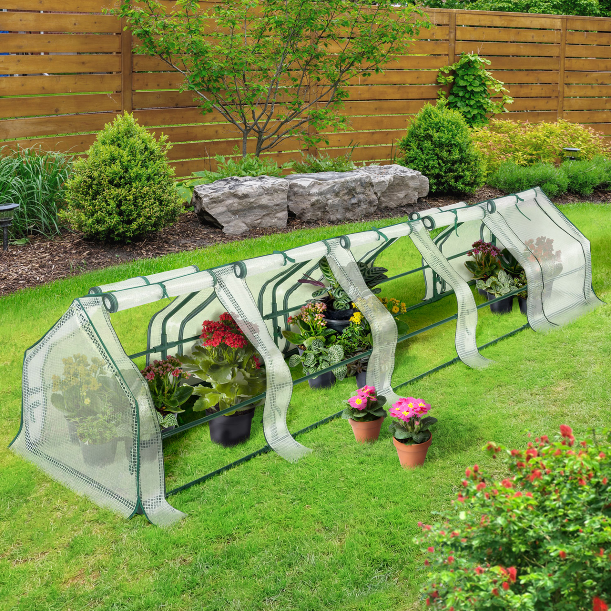 Voir la diapositive 6 : ID MARKET Mini serre de jardin tunnel 300 x 50 x 50 cm avec bâche anti-uv et 10 fenêtres enroulables blanche