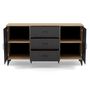 Voir la diapositive 5 : BEST MOBILIER Tribeca - buffet bas - effet bois et métal noir - 3 tiroirs et 2 portes - 140 cm