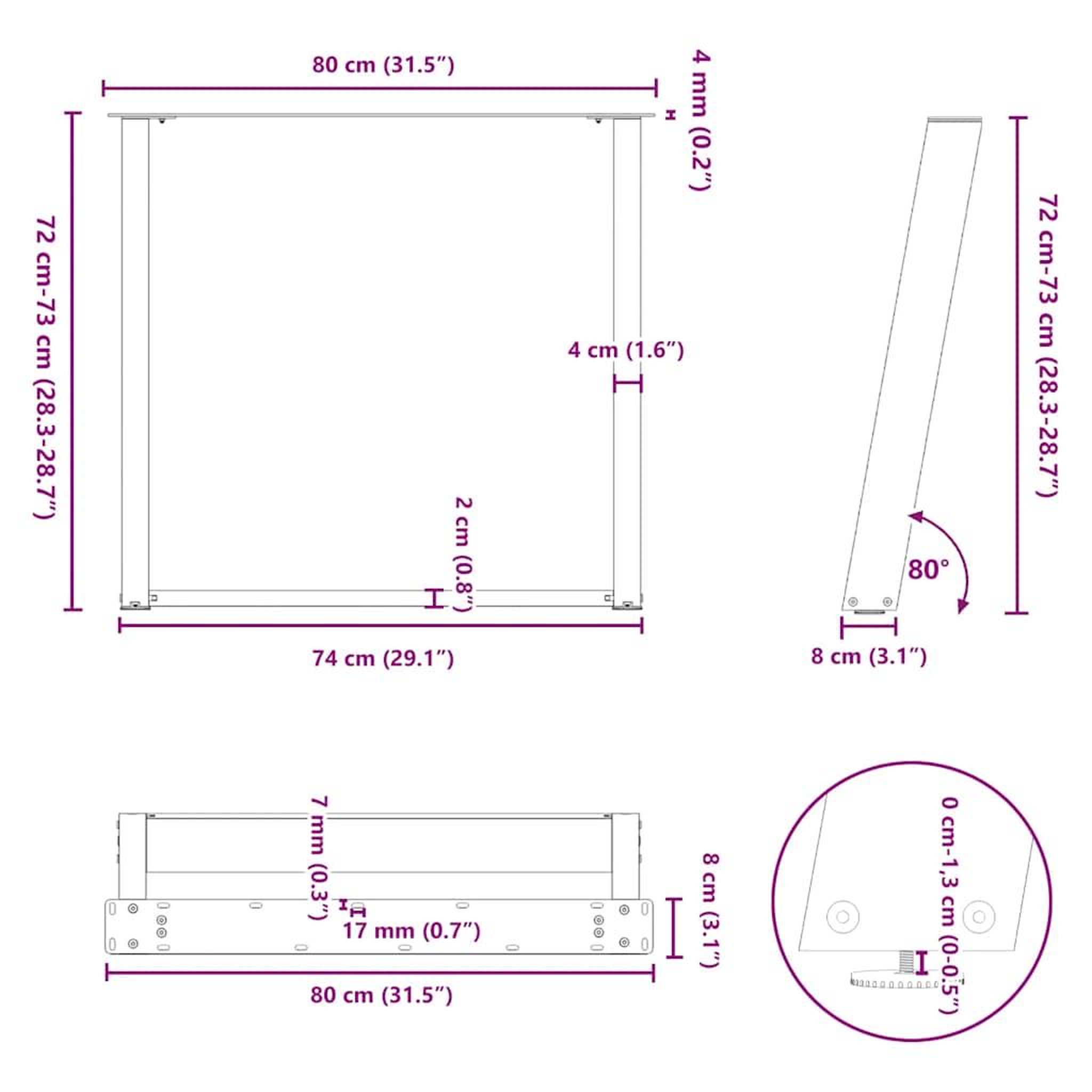 Voir la diapositive 6 : VIDAXL Pieds de table a manger forme de U 2 pcs noir 80x(72-73) cm