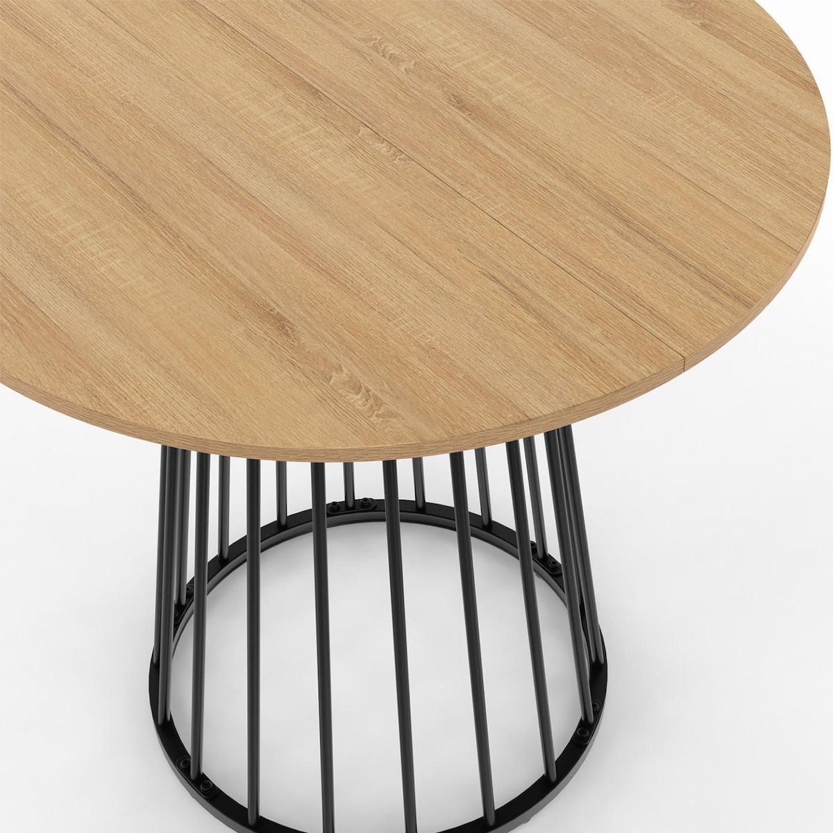 ID MARKET Table à manger ronde YUNA 4 personnes plateau bois et pied filaire en métal noir 80 cm