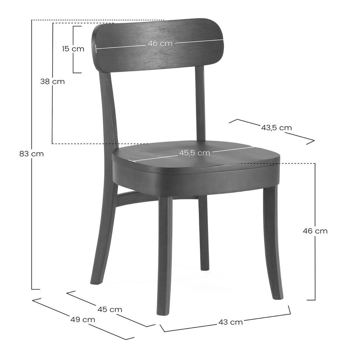 VS VENTA-STOCK Pack de 2 chaises Nala couleur Noir, Bois massif