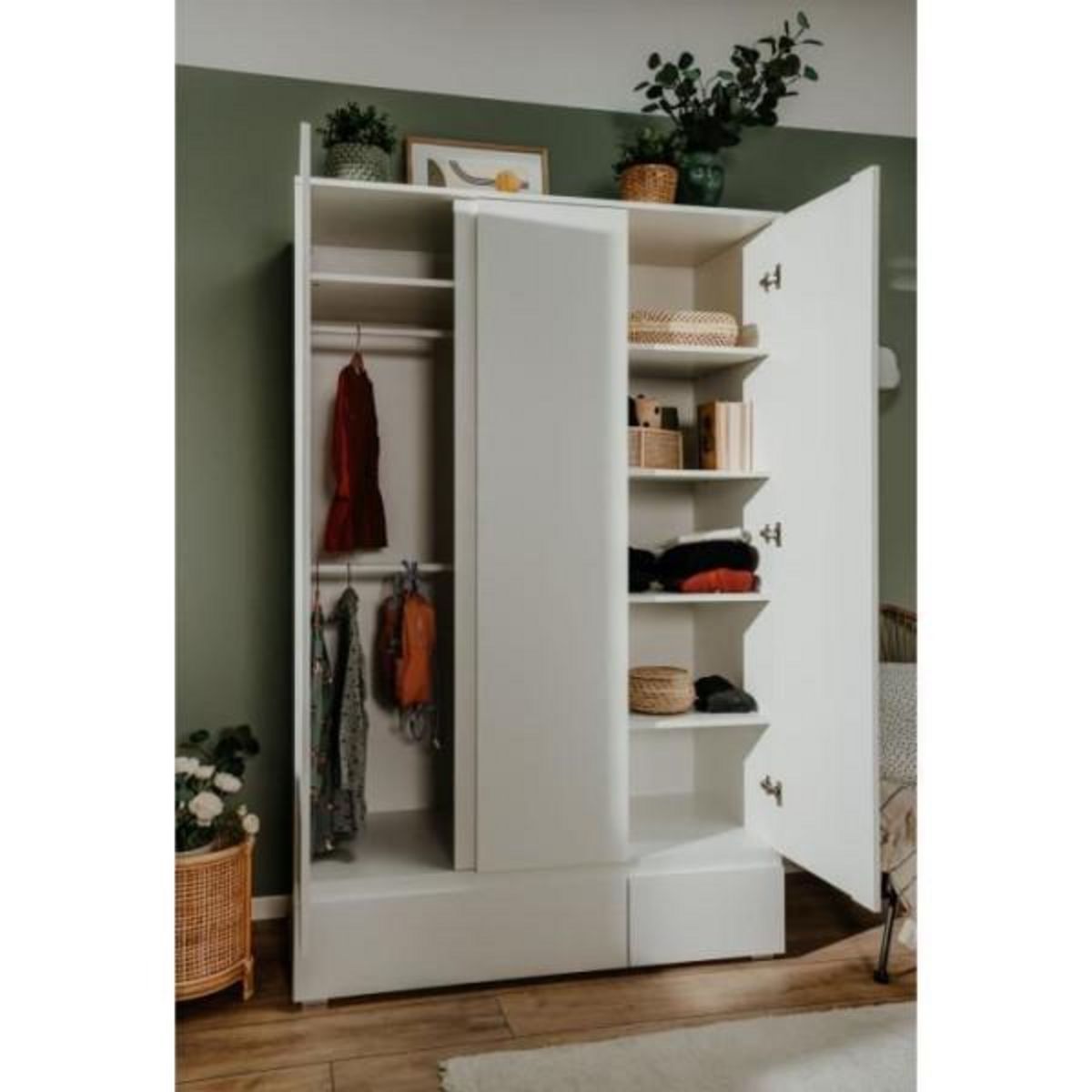 MARKET24 Armoire IMAGE 60B - Décor blanc mat - 3 portes + 2 tiroirs - L121,6 x H191 x P55 cm