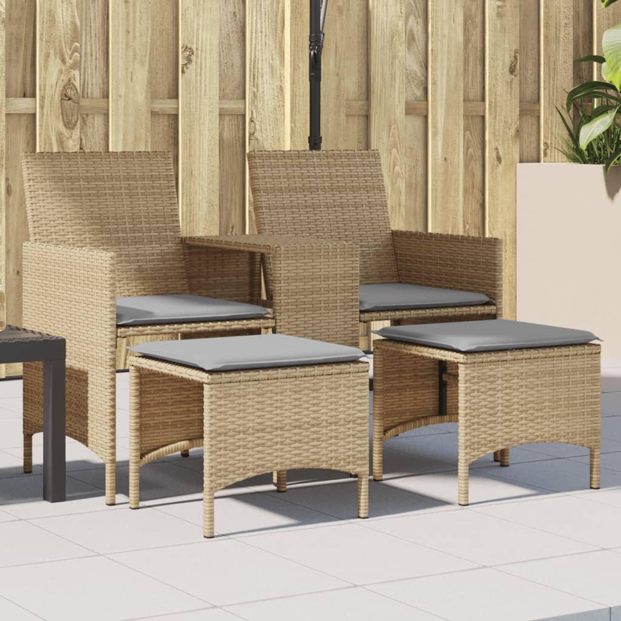 VIDAXL Canape de jardin 2 places avec table et tabourets beige rotin