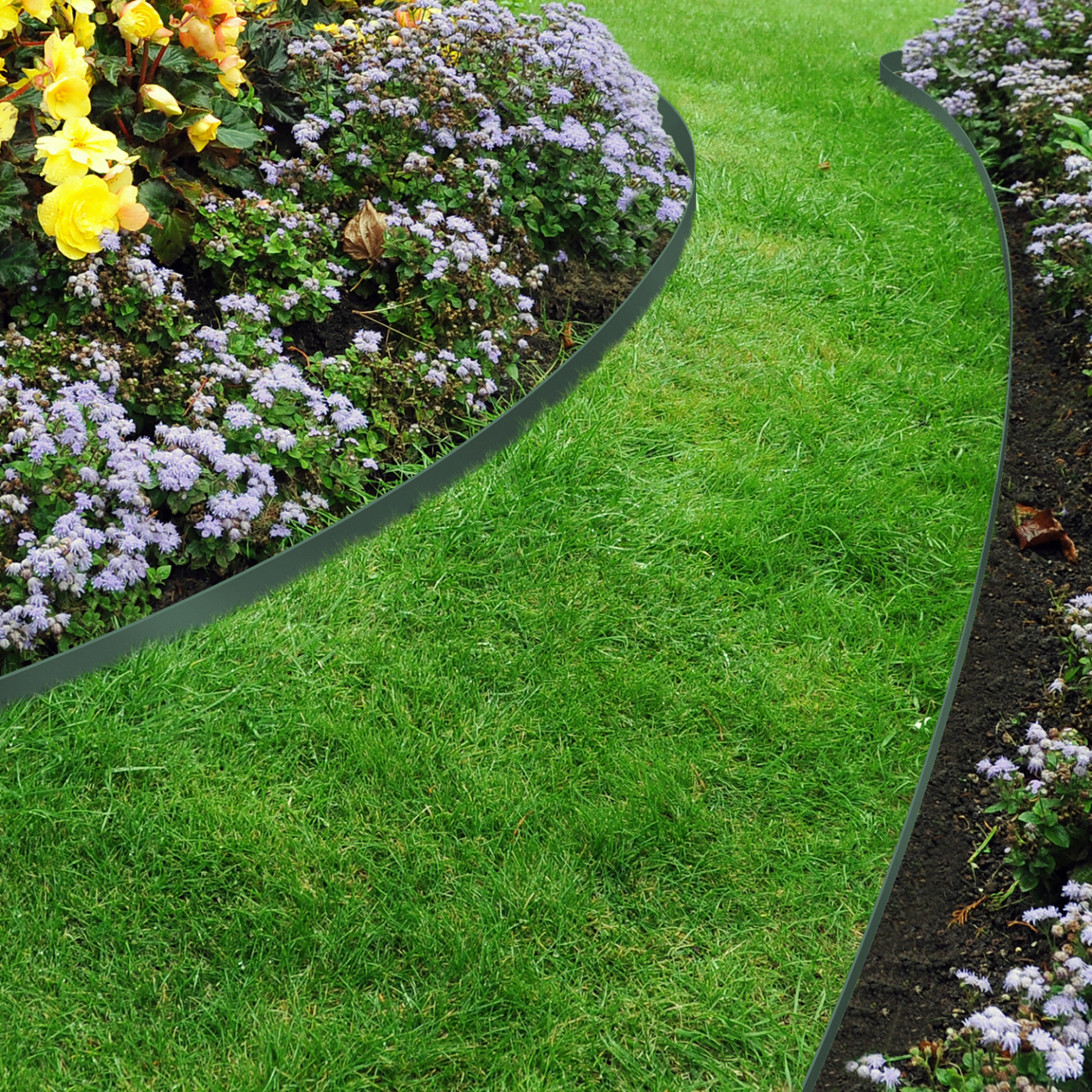 Voir la diapositive 4 : ID MARKET Bordurette de jardin flexible 10 m verte hauteur 5 cm + 30 piquets