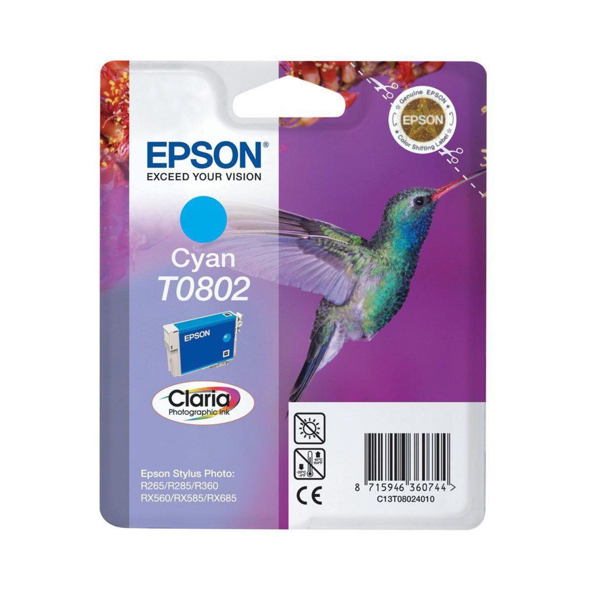 Epson Cartouche d'encre T0802 Cyan série Colibri
