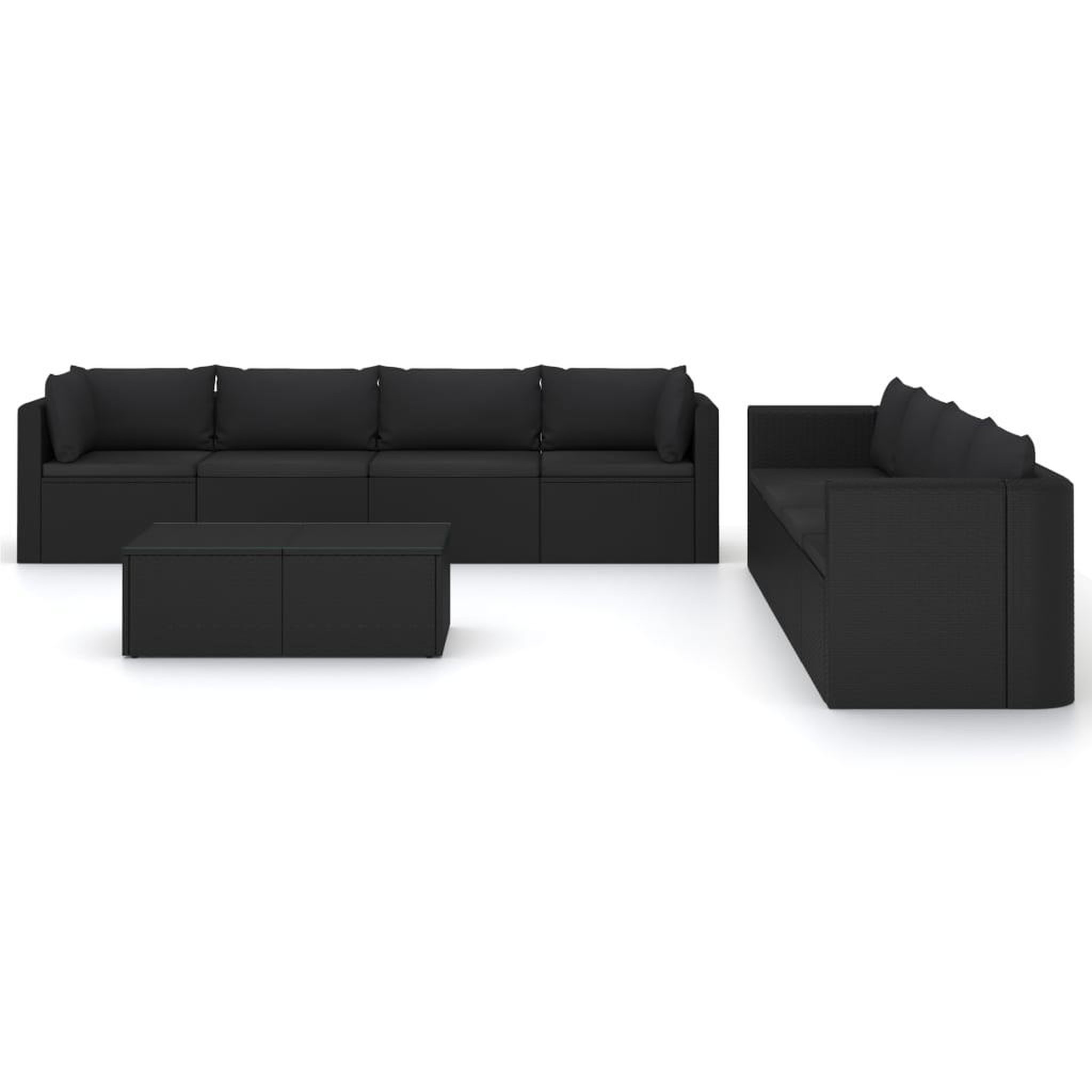 Voir la diapositive 3 : VIDAXL Salon de jardin 9 pcs avec coussins Resine tressee Noir