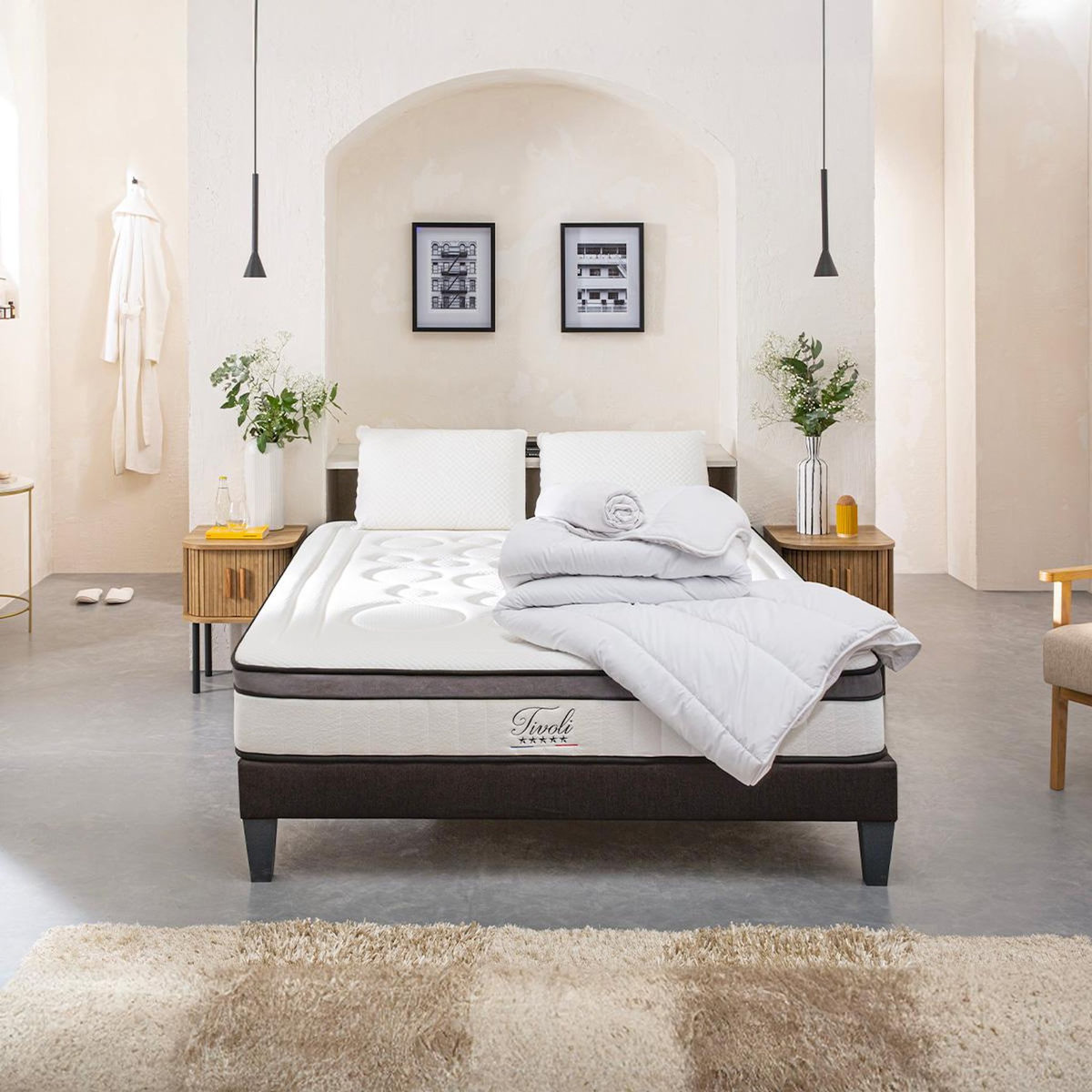 BELLECOUR BELLECOUR LITERIE | Pack Prêt à dormir TIVOLI | Matelas Mémoire de forme + Sommier + Accessoires