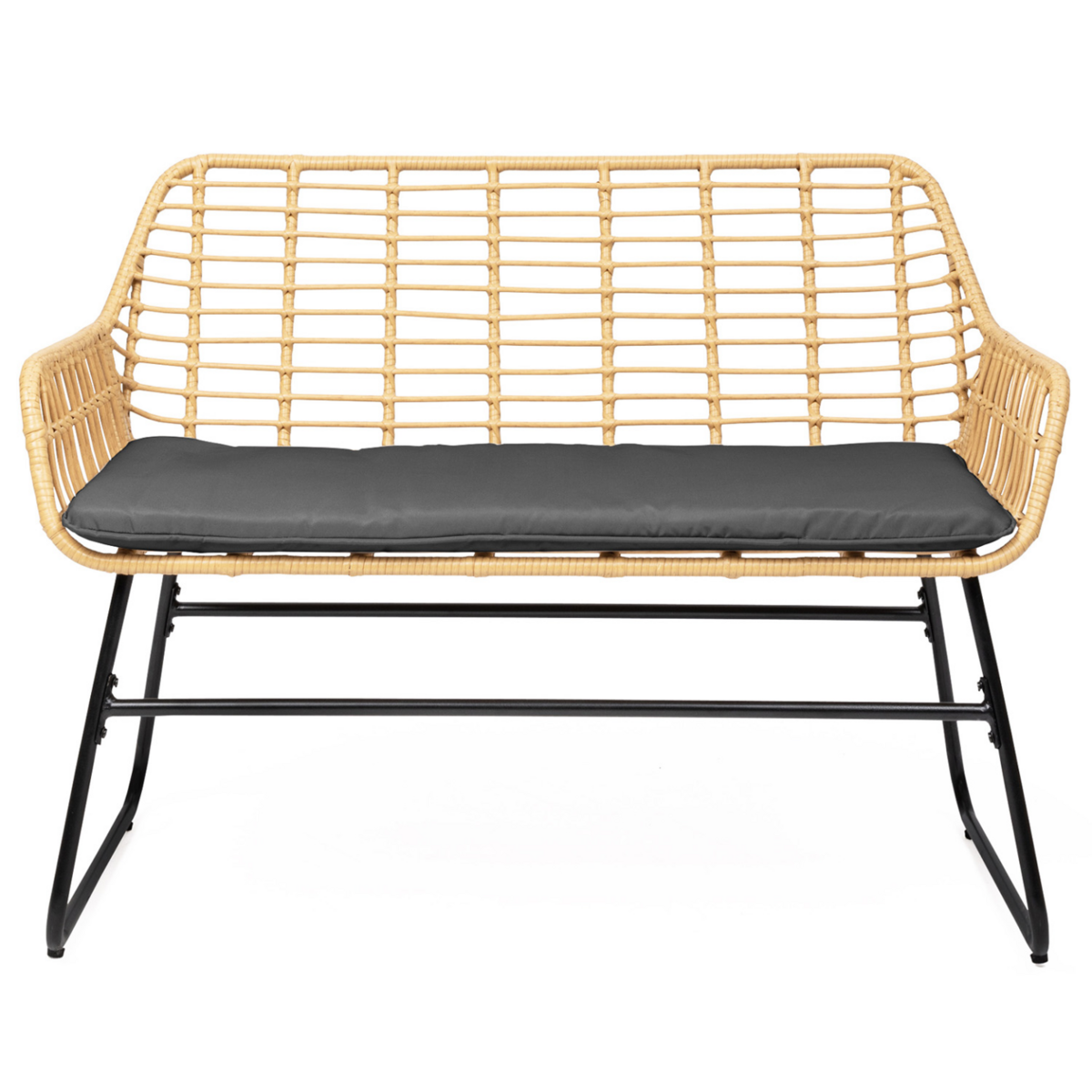 ID MARKET Salon de jardin bas BELEM imitation rotin 4 places avec coussins gris