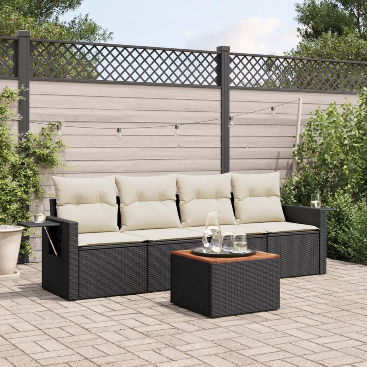 VIDAXL Salon de jardin 5 pcs avec coussins noir resine tressee