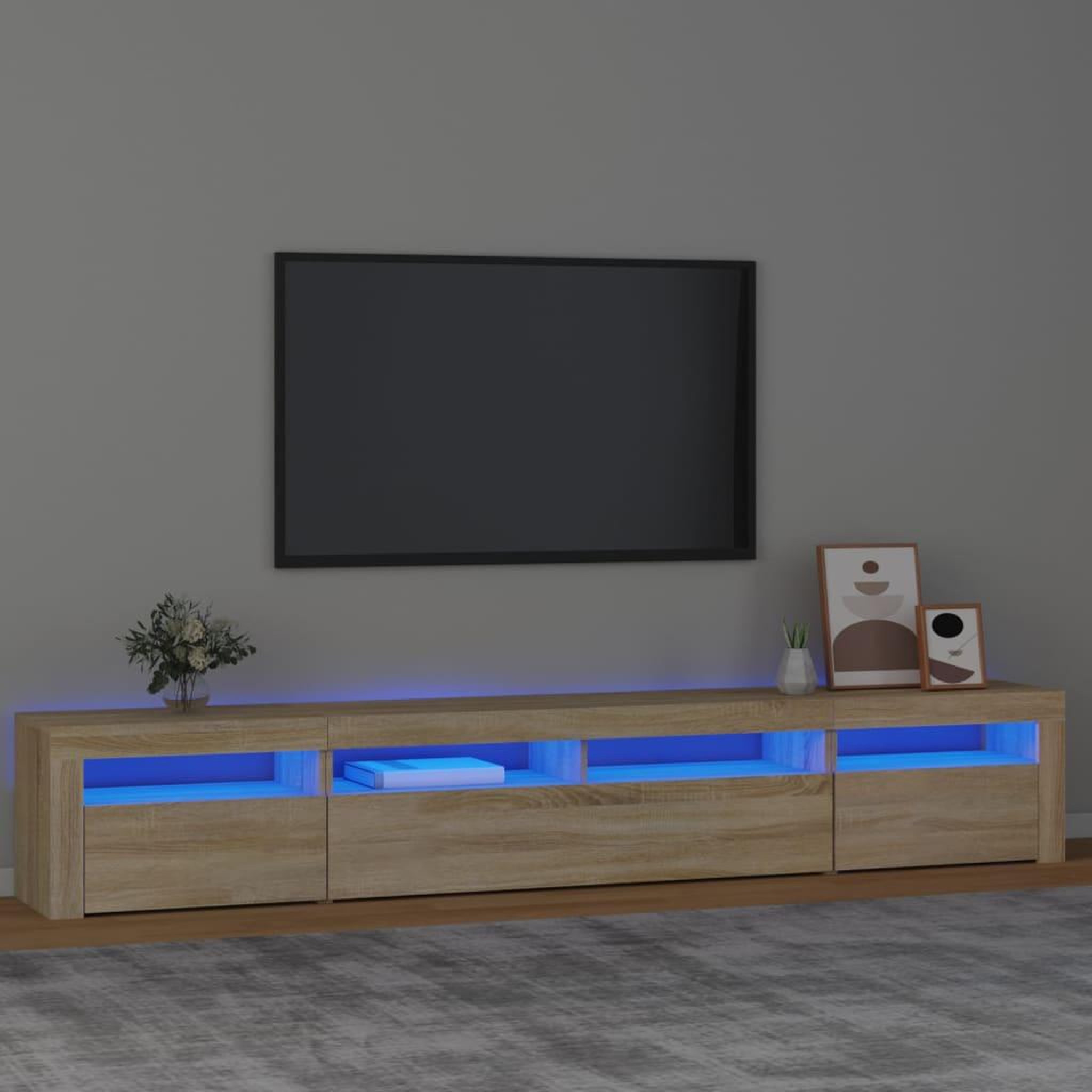 Voir la diapositive 1 : VIDAXL Meuble TV avec lumieres LED Chene sonoma 240x35x40 cm