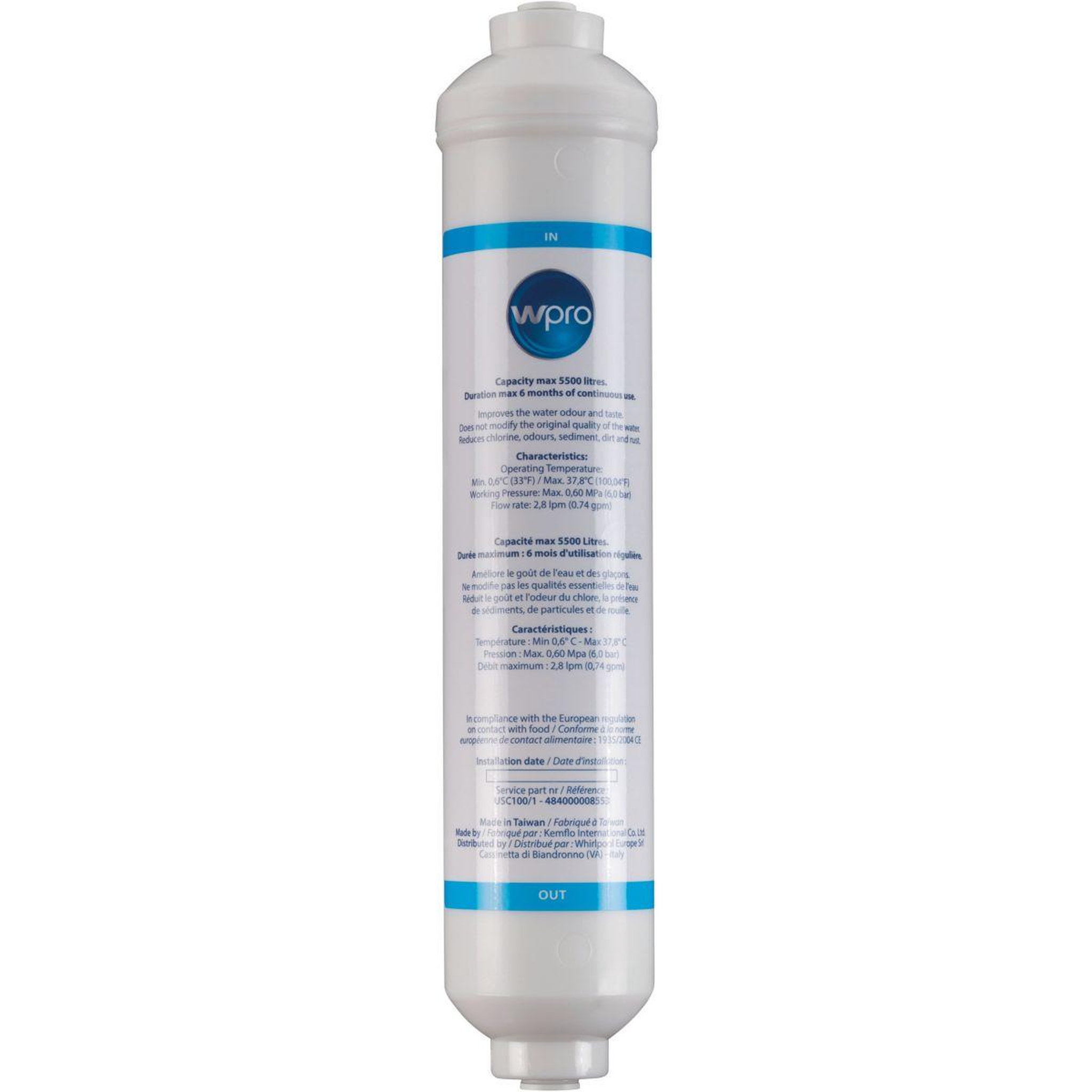 Voir la diapositive 5 : WPRO Filtre à eau A EAU USC100/1