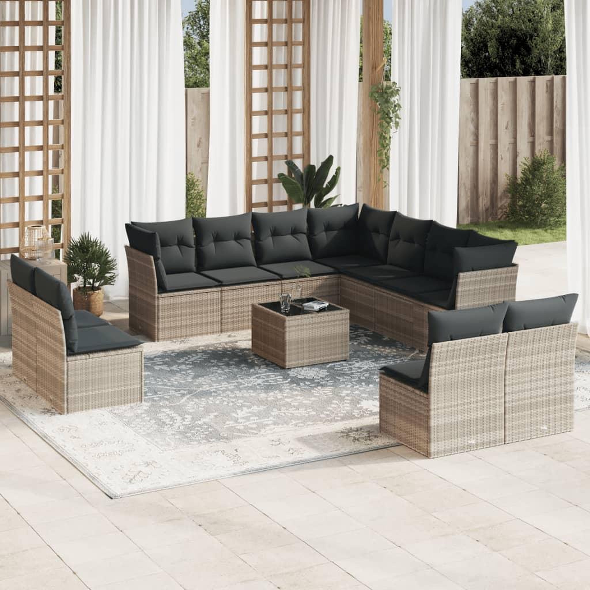 VIDAXL Salon de jardin avec coussins 12 pcs gris clair resine tressee