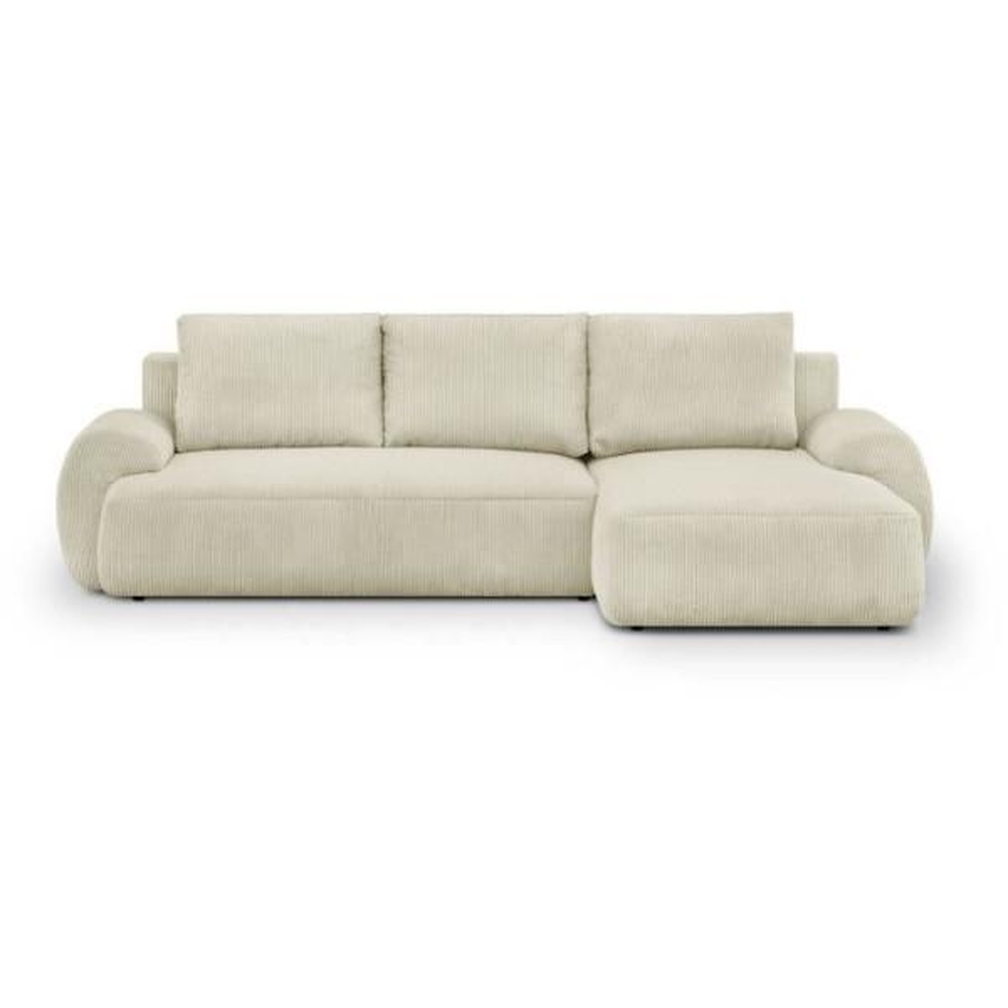 MARKET24 Canapé d'angle droit convertible 4/5 places MILO - Velours côtelés beige - Coffre de rangement - L 264 x H 84 x P 99/145 cm