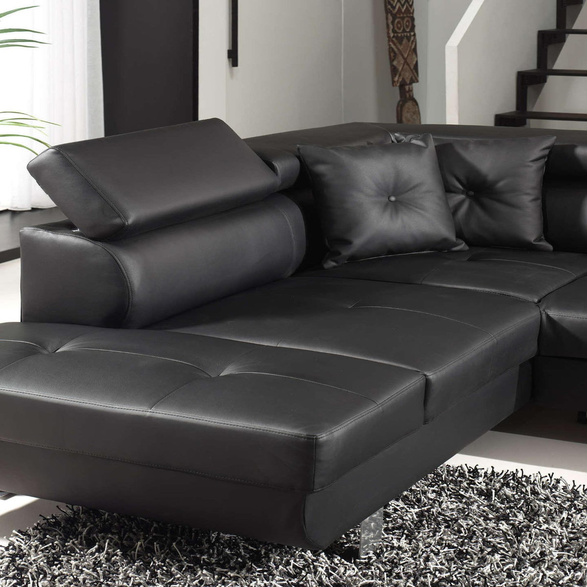 BEST MOBILIER Lisbona - canapé d'angle convertible - en pu - avec têtières réglables - gauche