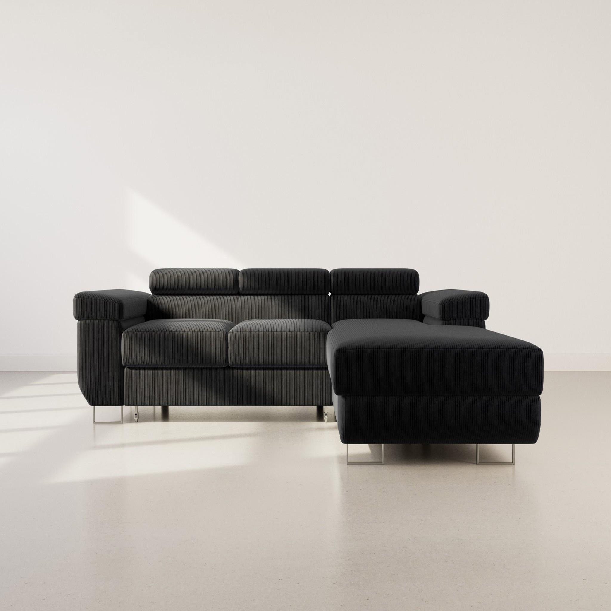 Voir la diapositive 5 : BEST MOBILIER Pablo - canapé d'angle droit - 6 places - convertible avec coffre et têtières réglables - en velours côtelé