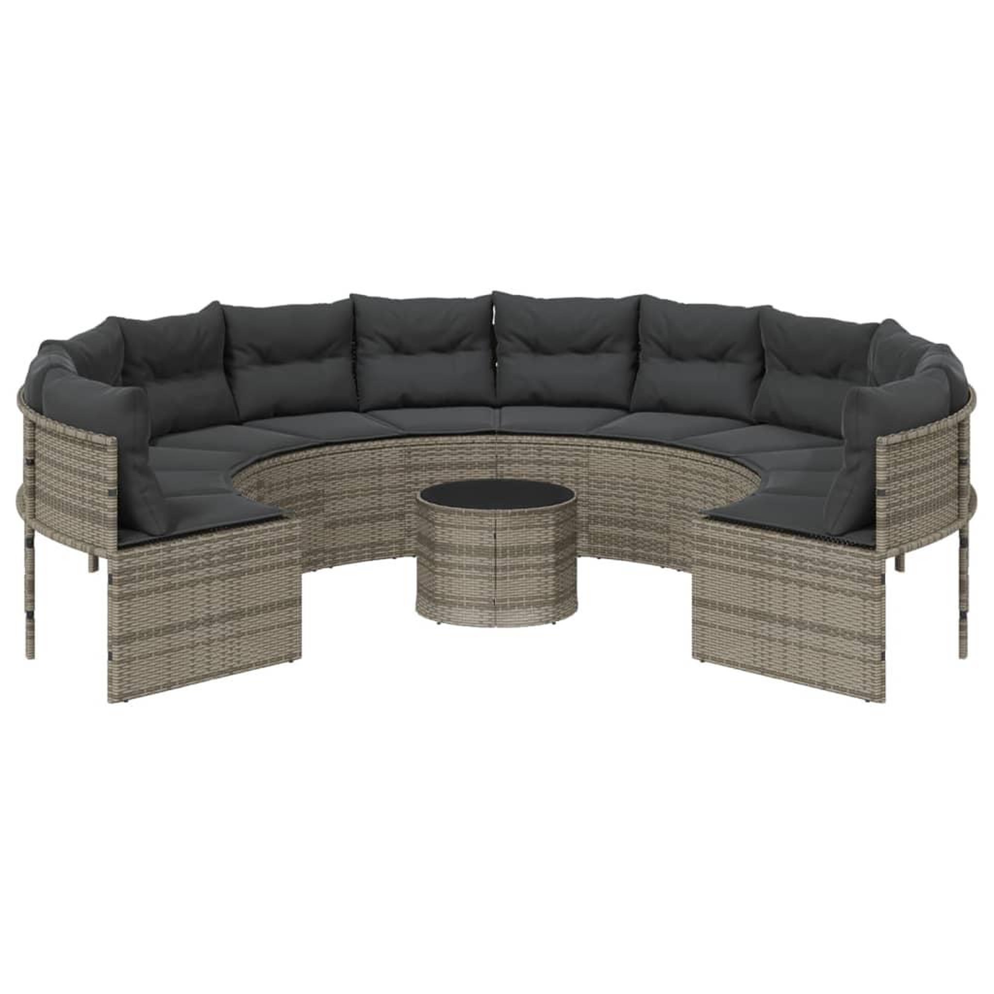 Voir la diapositive 4 : VIDAXL Canape de jardin avec table coussins rond gris resine tressee