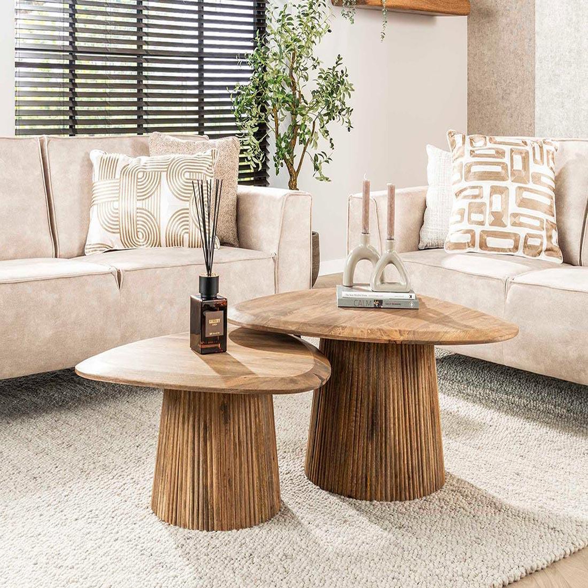 LISA DESIGN Dayo - lot de 2 tables basses gigognes - en bois massif de manguier - 93 et 76 cm. Coloris disponibles : Marron