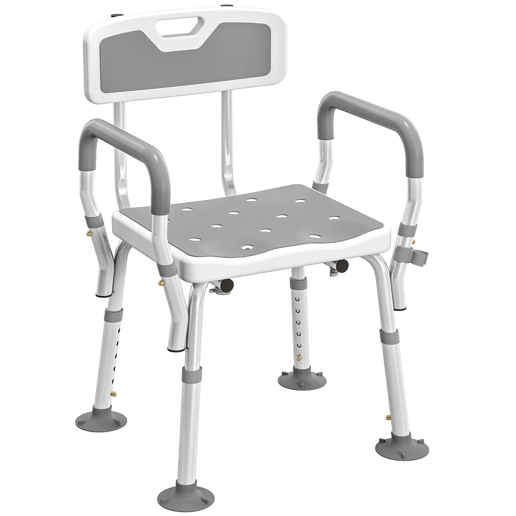 Voir la diapositive 5 : HOMCOM Chaise de douche siège de douche ergonomique hauteur réglable pieds antidérapants charge max. 136 kg alu hdpe blanc gris