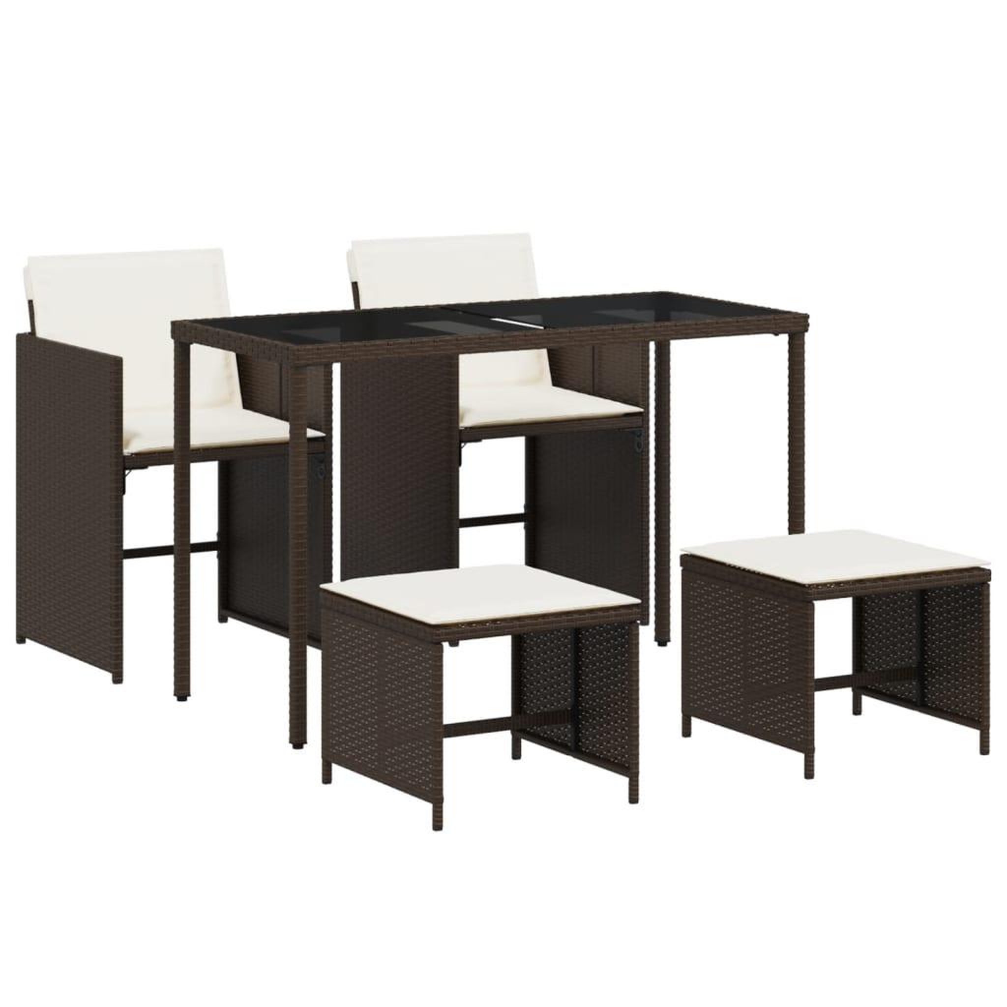 Voir la diapositive 2 : VIDAXL Ensemble a manger de jardin 5 pcs et coussins marron poly rotin