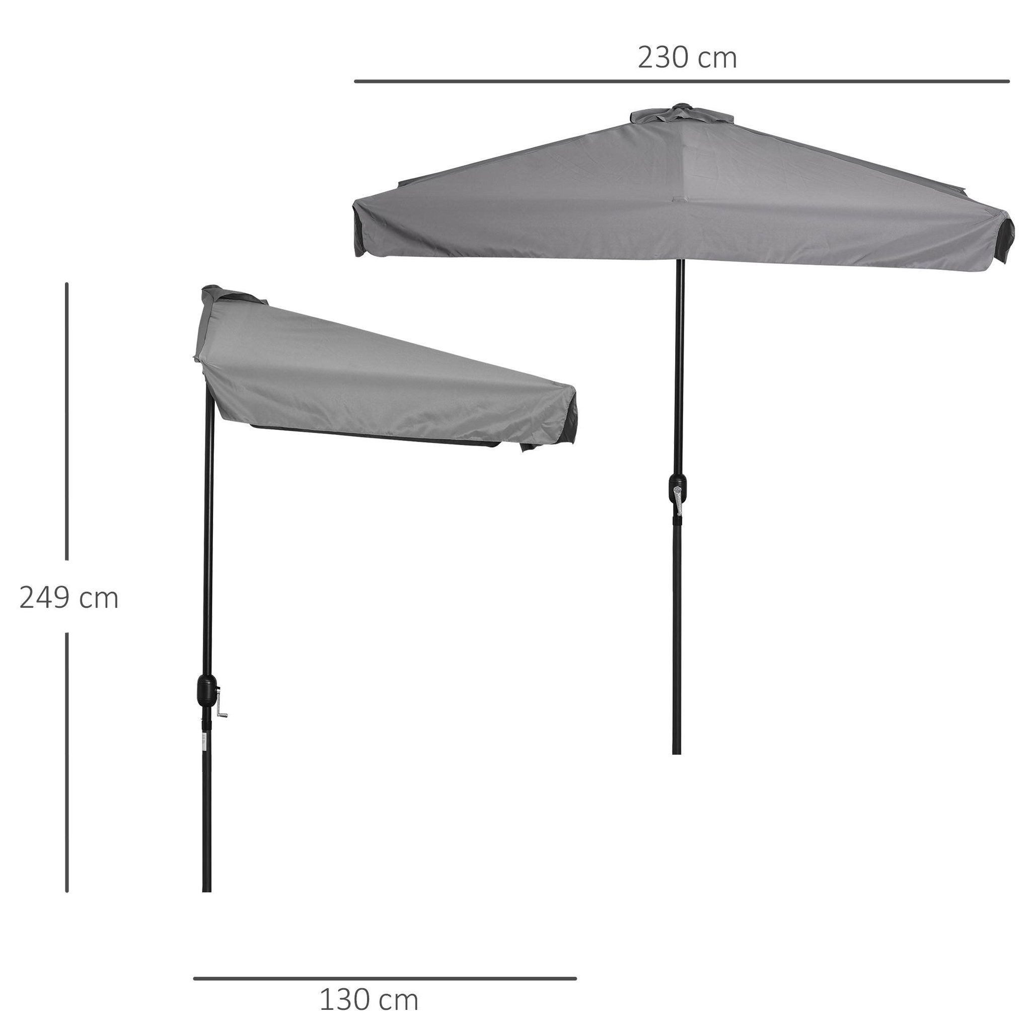 Voir la diapositive 3 : OUTSUNNY Demi parasol - parasol de balcon 5 entretoises métal dim. 2,3L x 1,3l x 2,49H m polyester haute densité gris