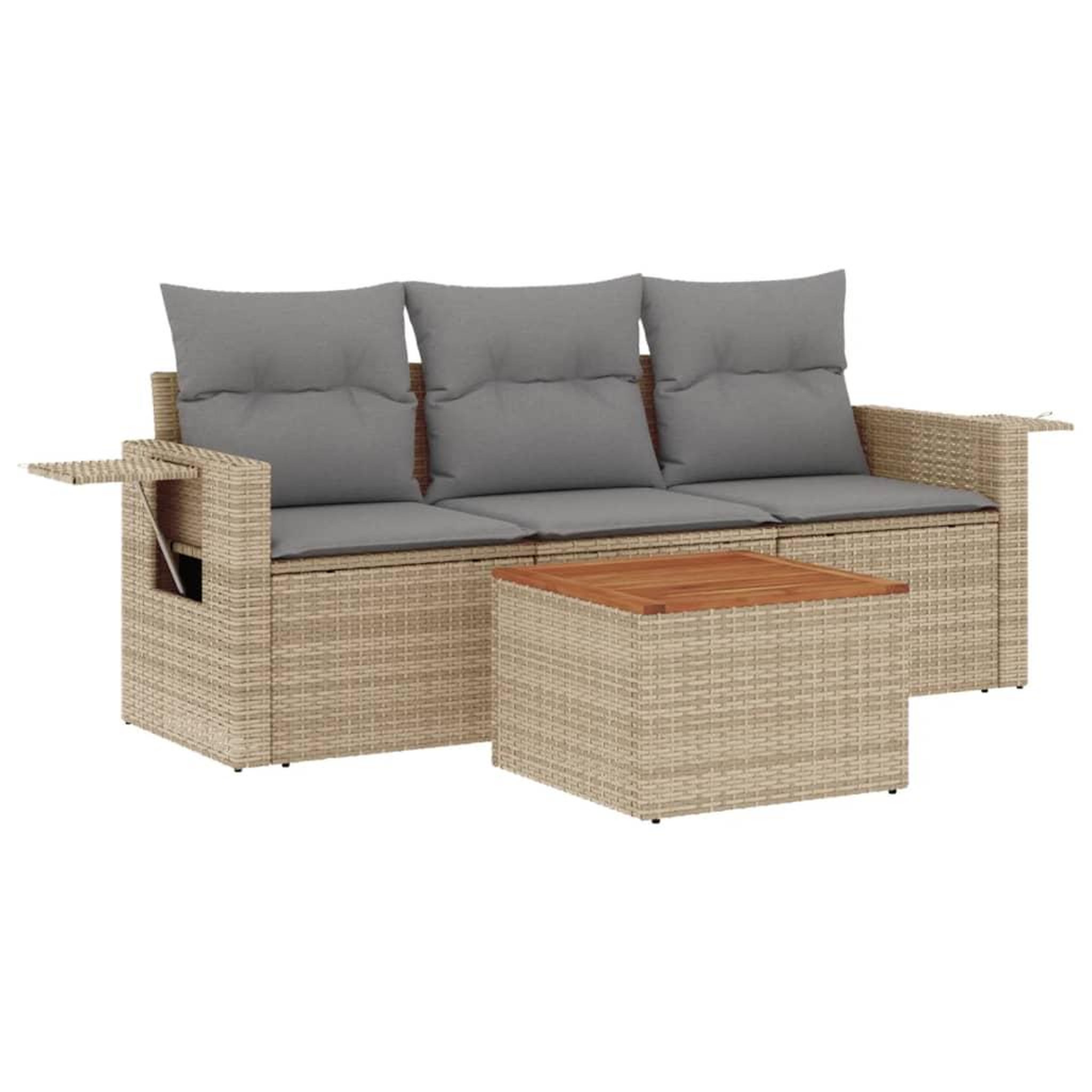 Voir la diapositive 2 : VIDAXL Salon de jardin avec coussins 4pcs melange beige resine tressee