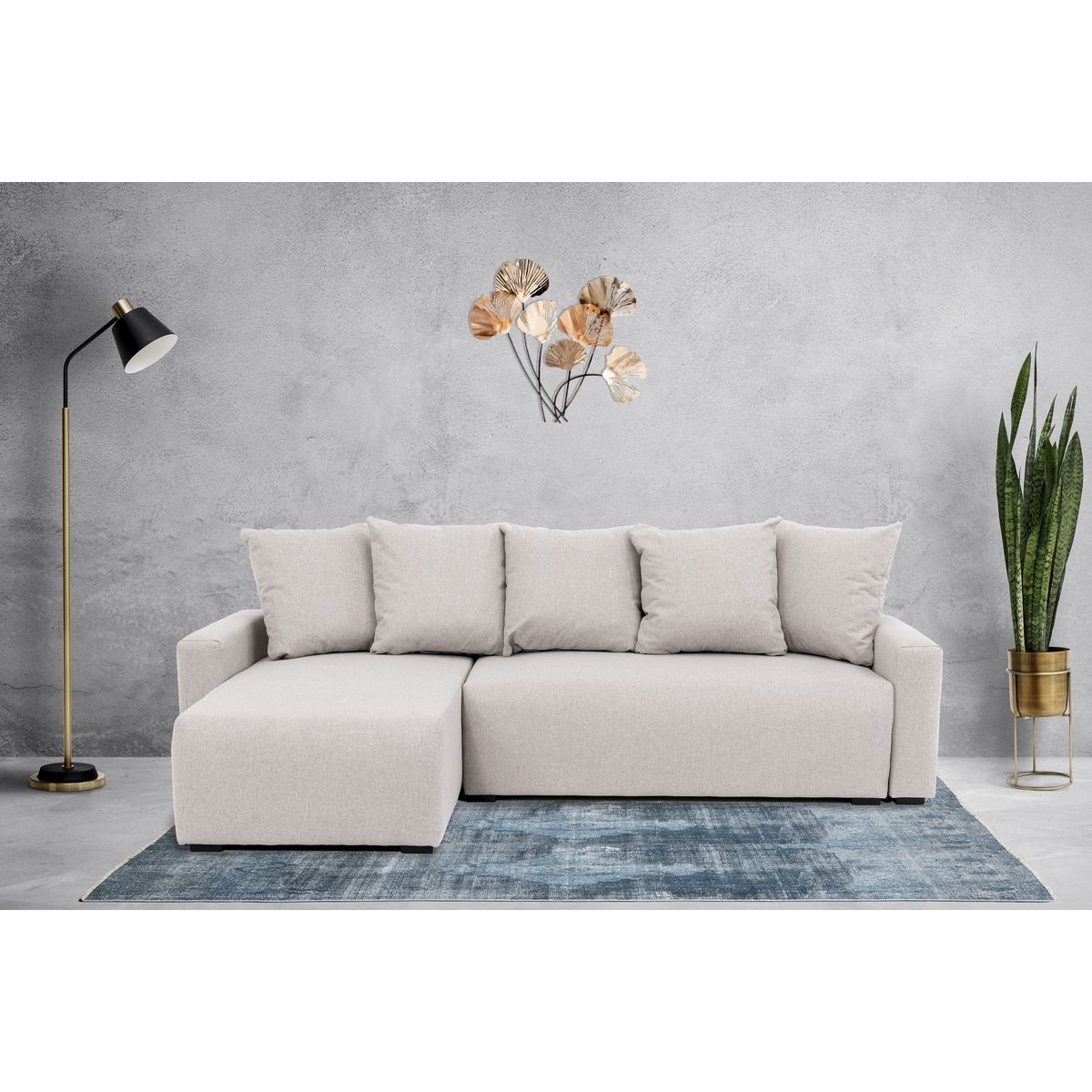 Canapé d'angle gauche fixe convertible 5 places avec coffre de rangement MATT