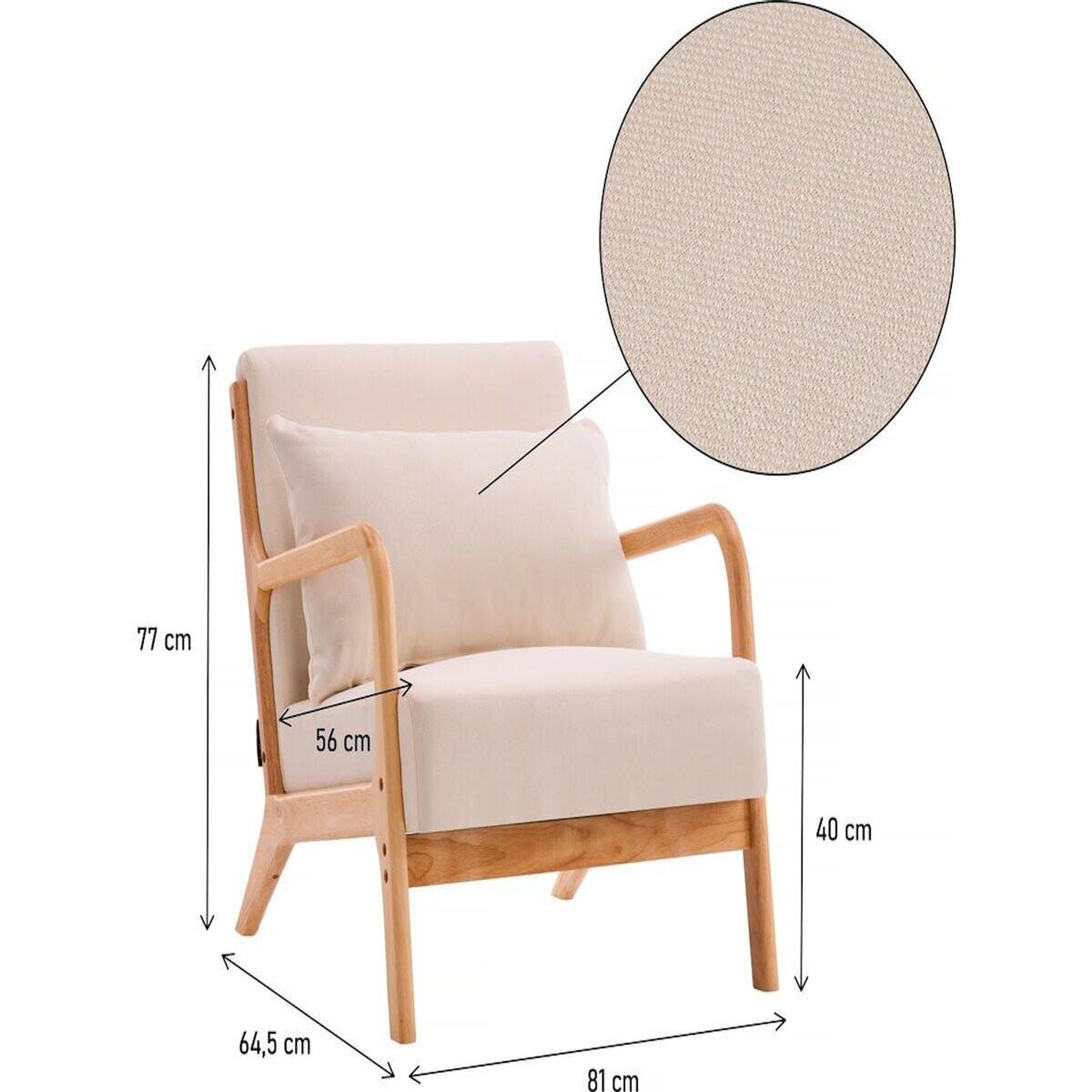 Habitat et Jardin Fauteuil  Clinton  en bois style scandinave - Lin - Beige
