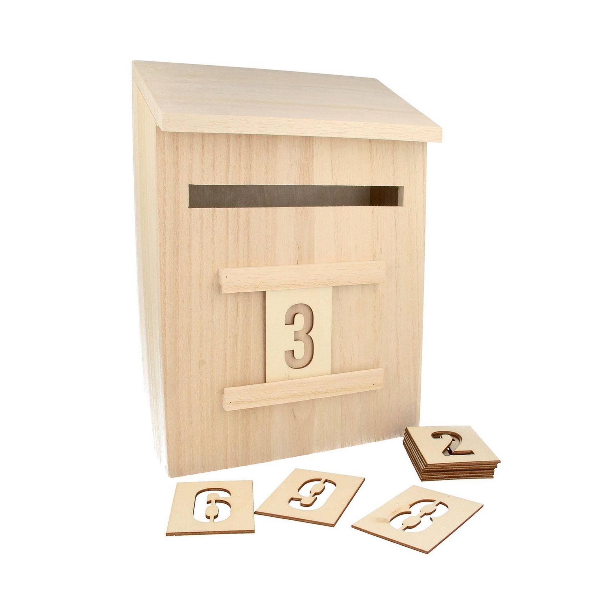 Voir la diapositive 2 : Artemio Boîte aux lettres en bois 28 cm à décorer