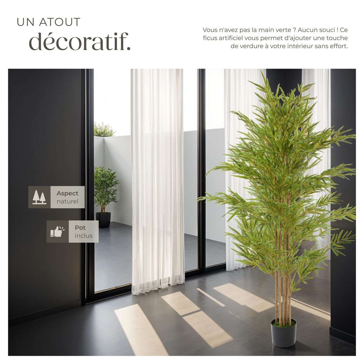 tectake Arbre en bambou artificiel design très réaliste vert
