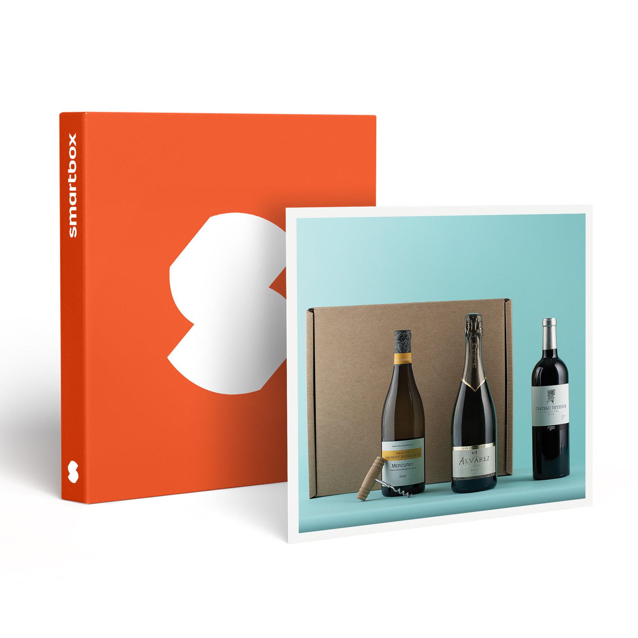 Smartbox Coffret de 3 bouteilles : vin rouge, vin blanc et champagne livrés à domicile - coffret cadeau gastronomie